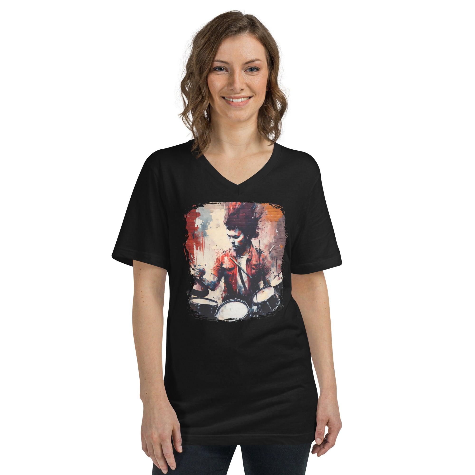 Bashing The Cymbals Fiercely Unisex Short Sleeve V-Neck T-Shirt - Beyond T-shirts