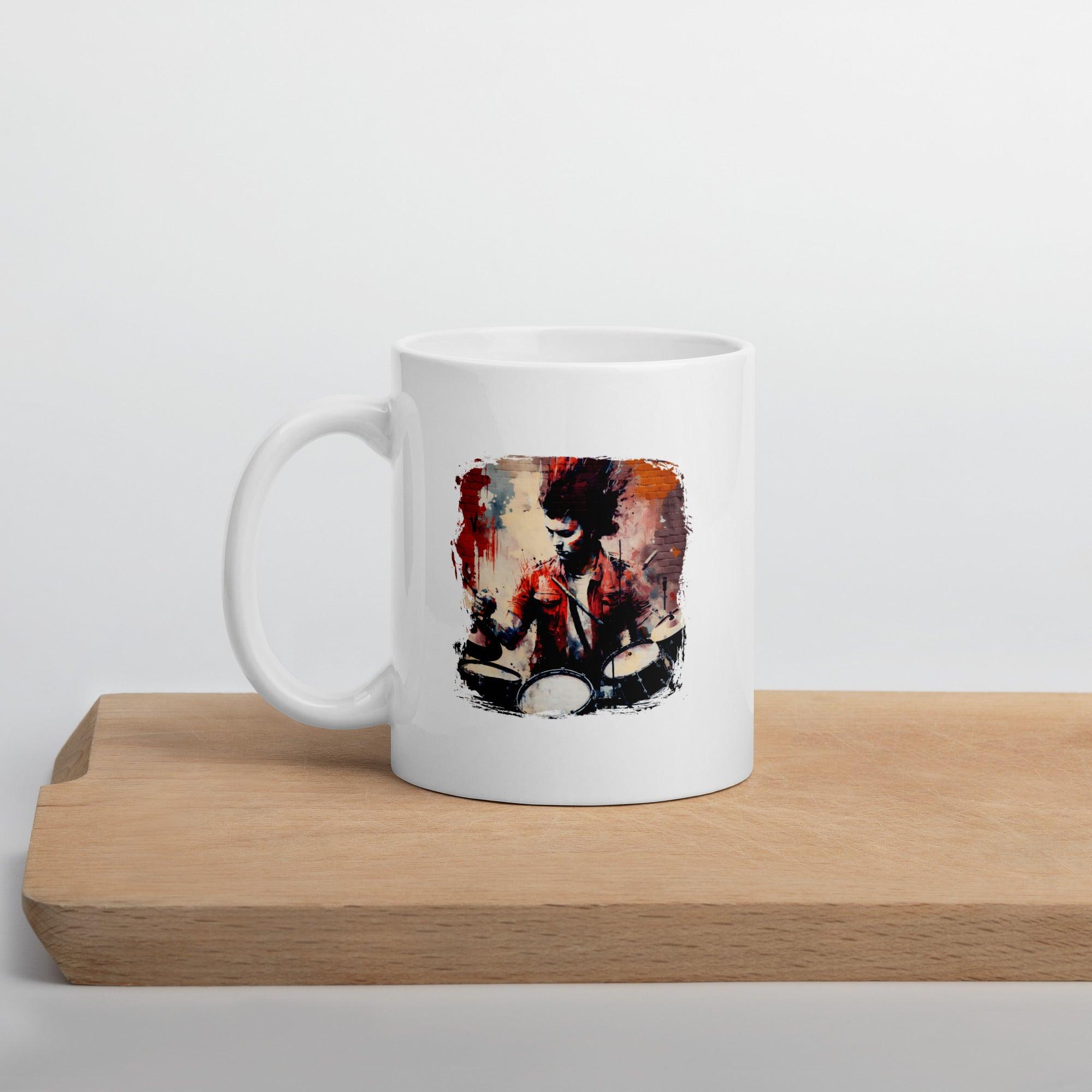 Bashing The Cymbals Fiercely White glossy mug - Beyond T-shirts