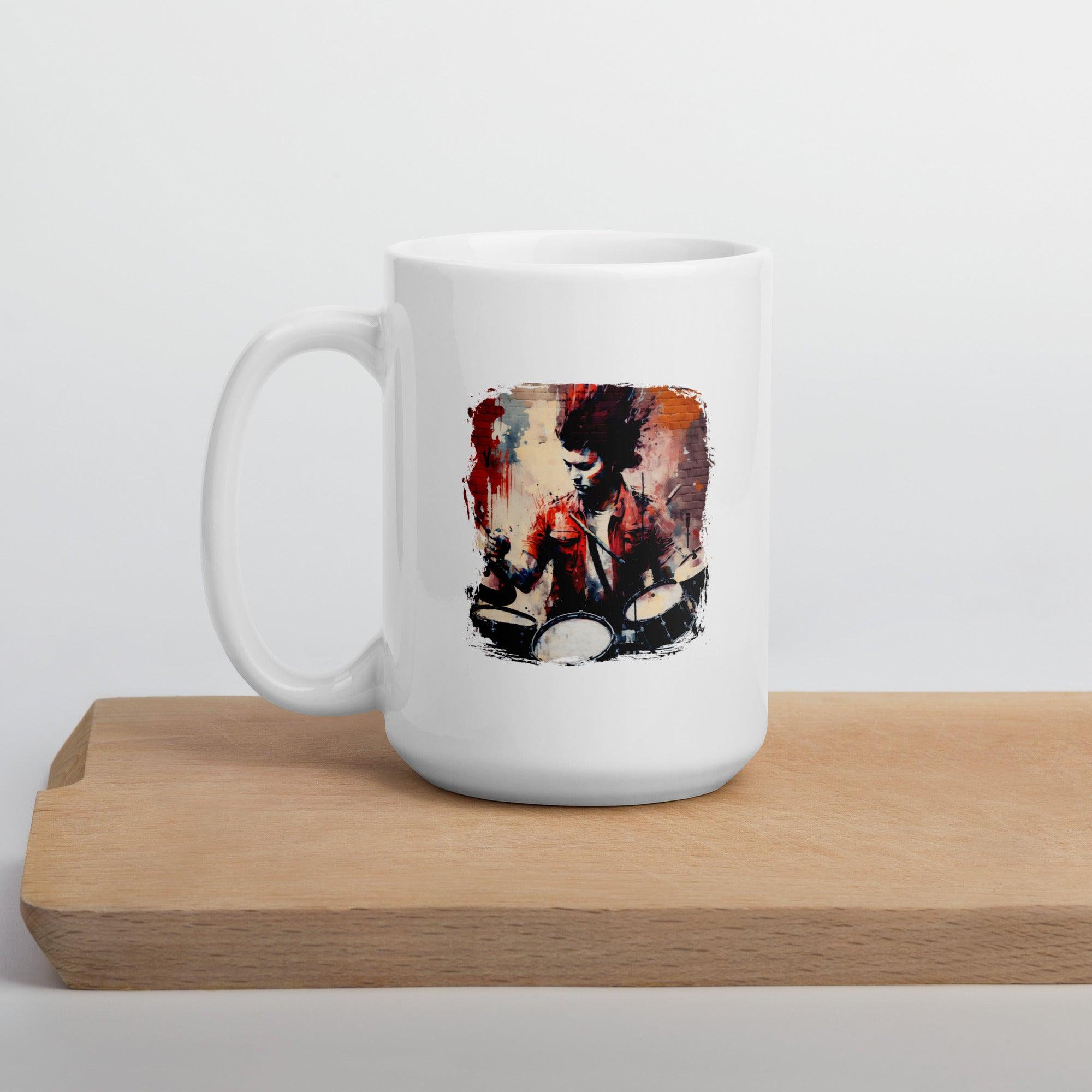 Bashing The Cymbals Fiercely White glossy mug - Beyond T-shirts