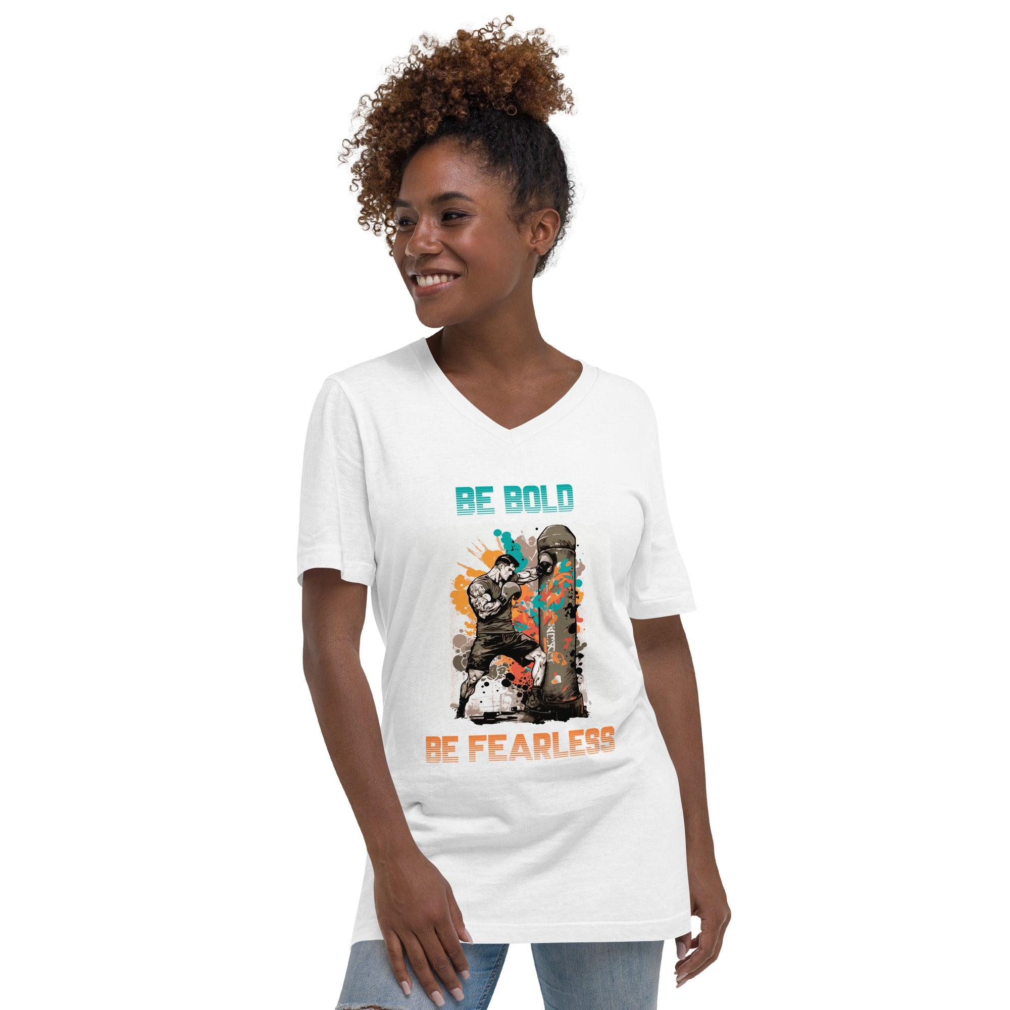 Be Bold Be Fearless Unisex Short Sleeve V-Neck T-Shirt - Beyond T-shirts