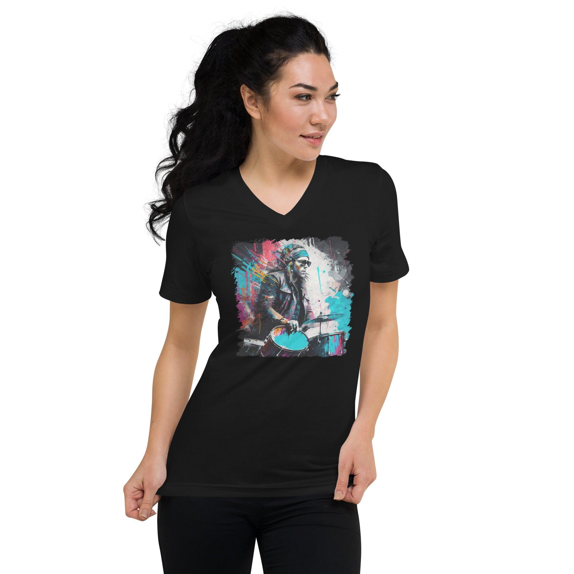 Blasting The Beats Out Unisex Short Sleeve V-Neck T-Shirt - Beyond T-shirts