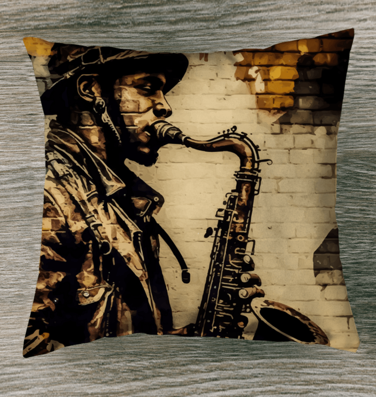 Blowin' On The Horn Outdoor Pillow - Beyond T-shirts