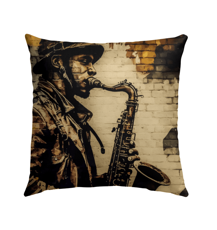 Blowin' On The Horn Outdoor Pillow - Beyond T-shirts