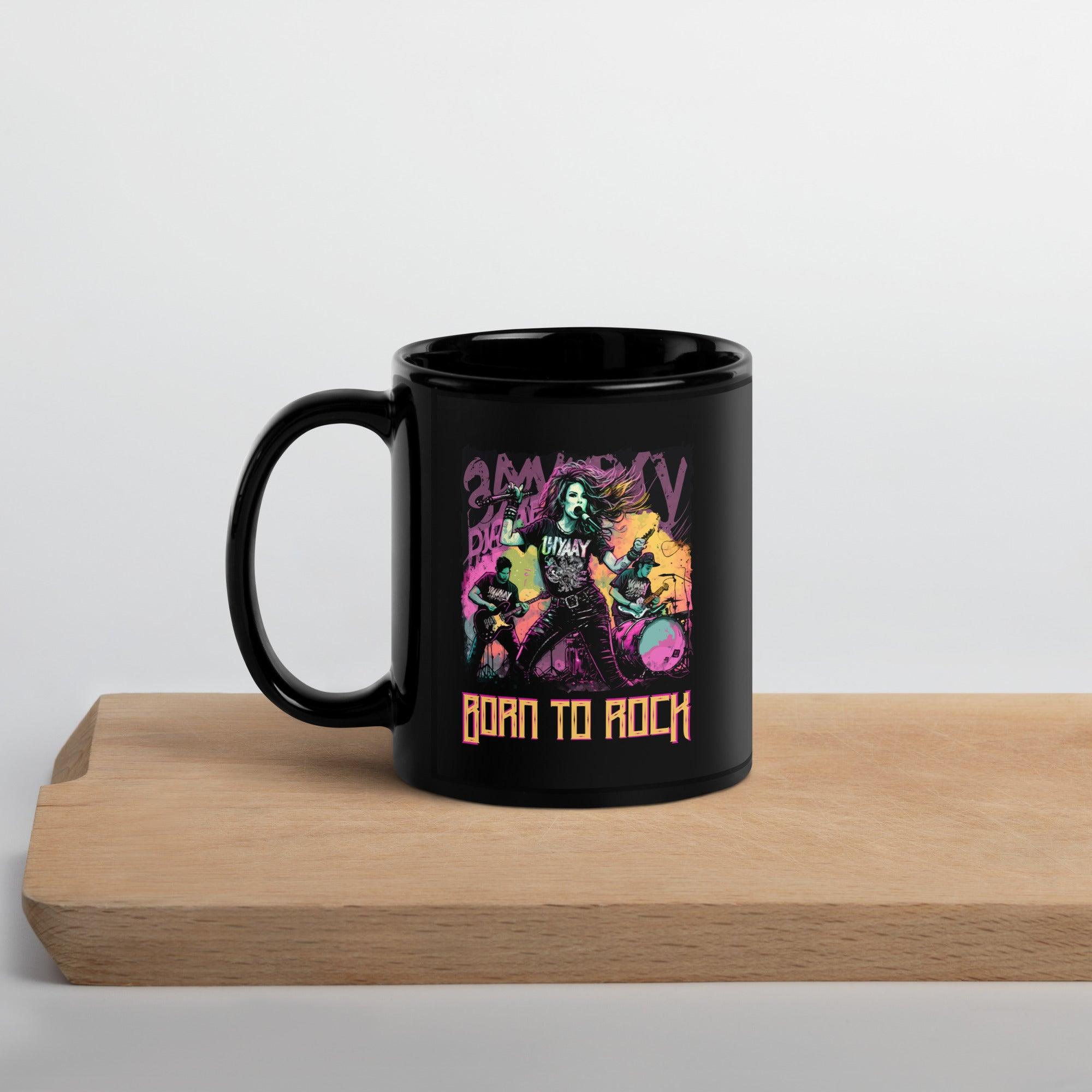 Born To Rock Black Glossy Mug - Beyond T-shirts