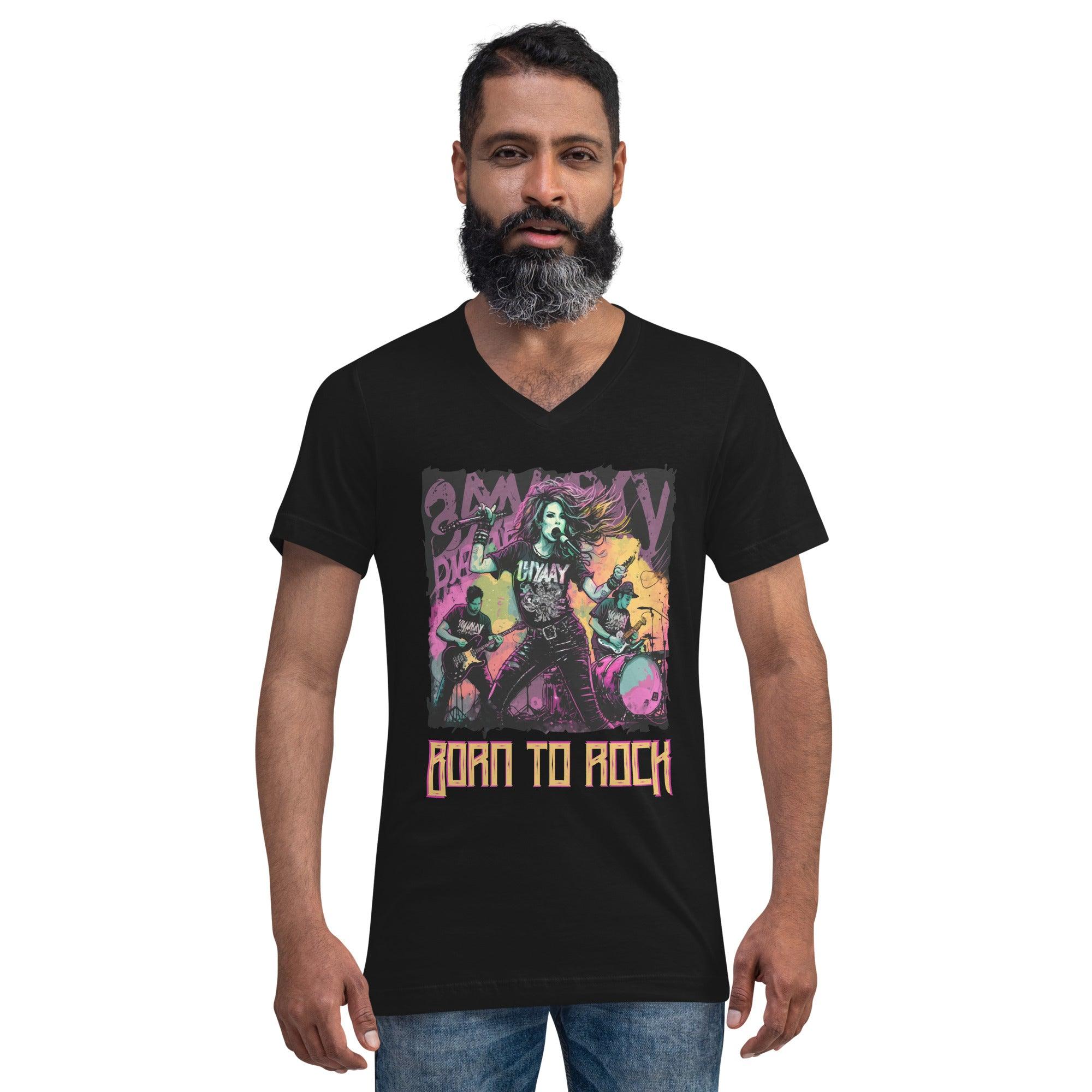 Born To Rock Unisex Short Sleeve V-Neck T-Shirt - Beyond T-shirts