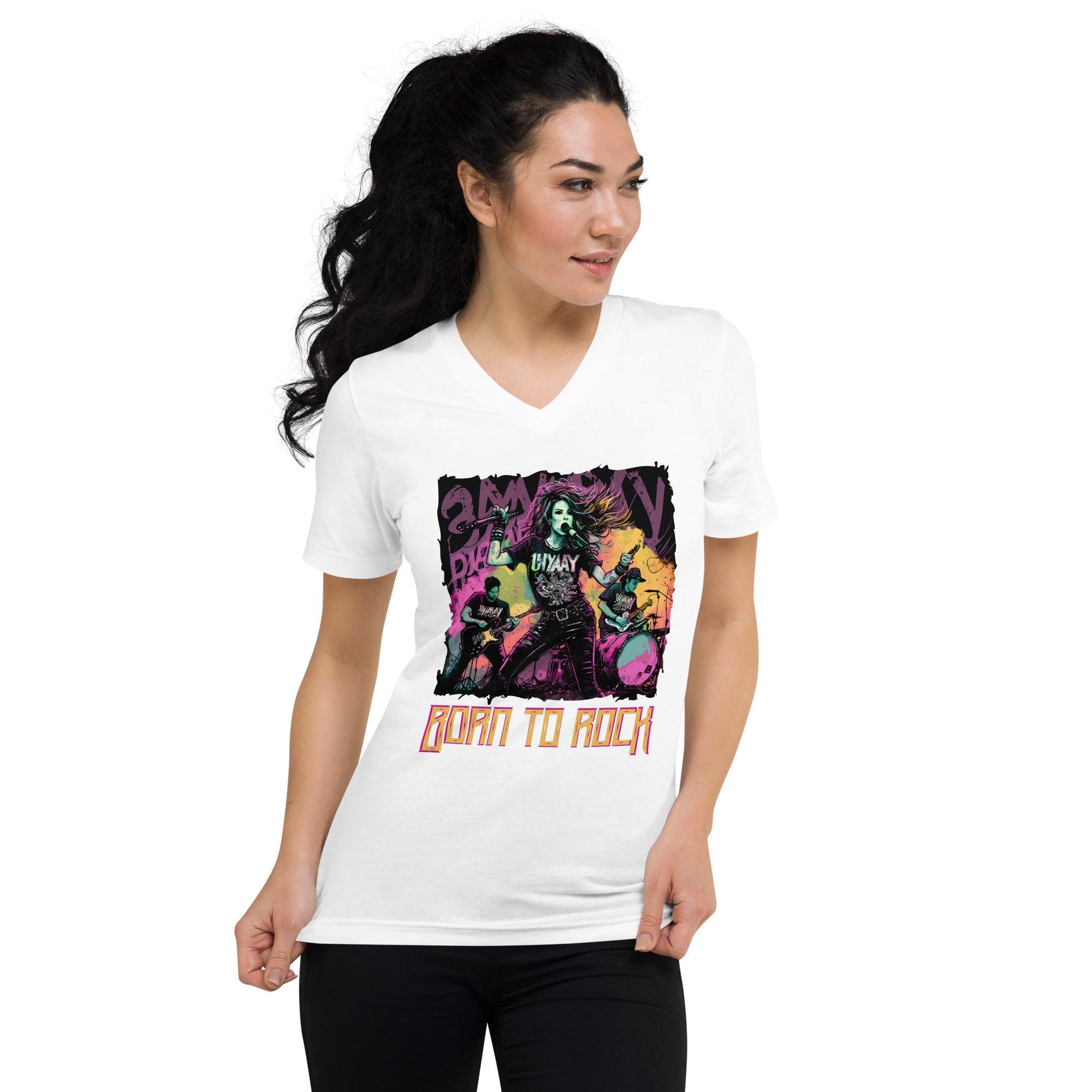 Born To Rock Unisex Short Sleeve V-Neck T-Shirt - Beyond T-shirts