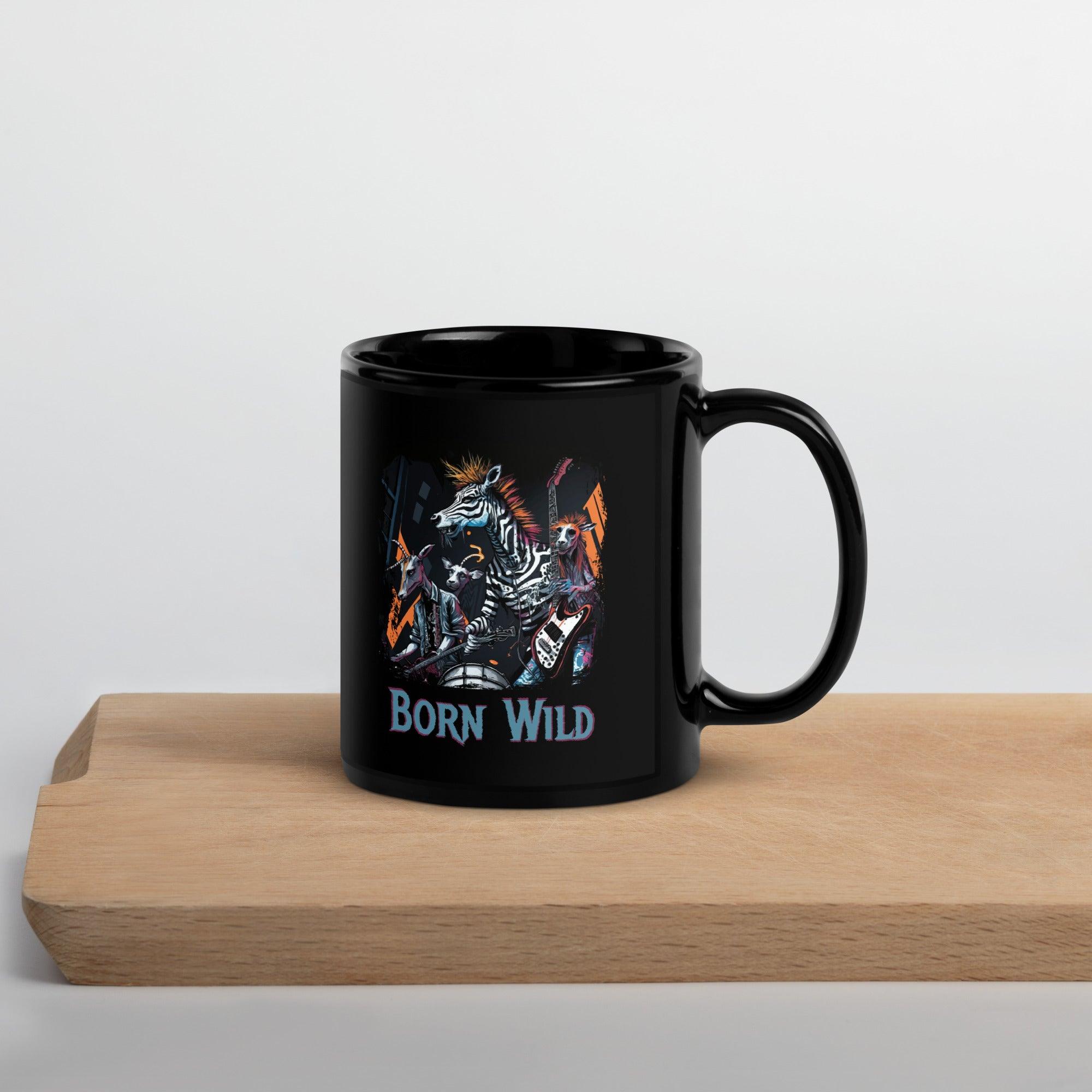 Born Wild Black Glossy Mug - Beyond T-shirts