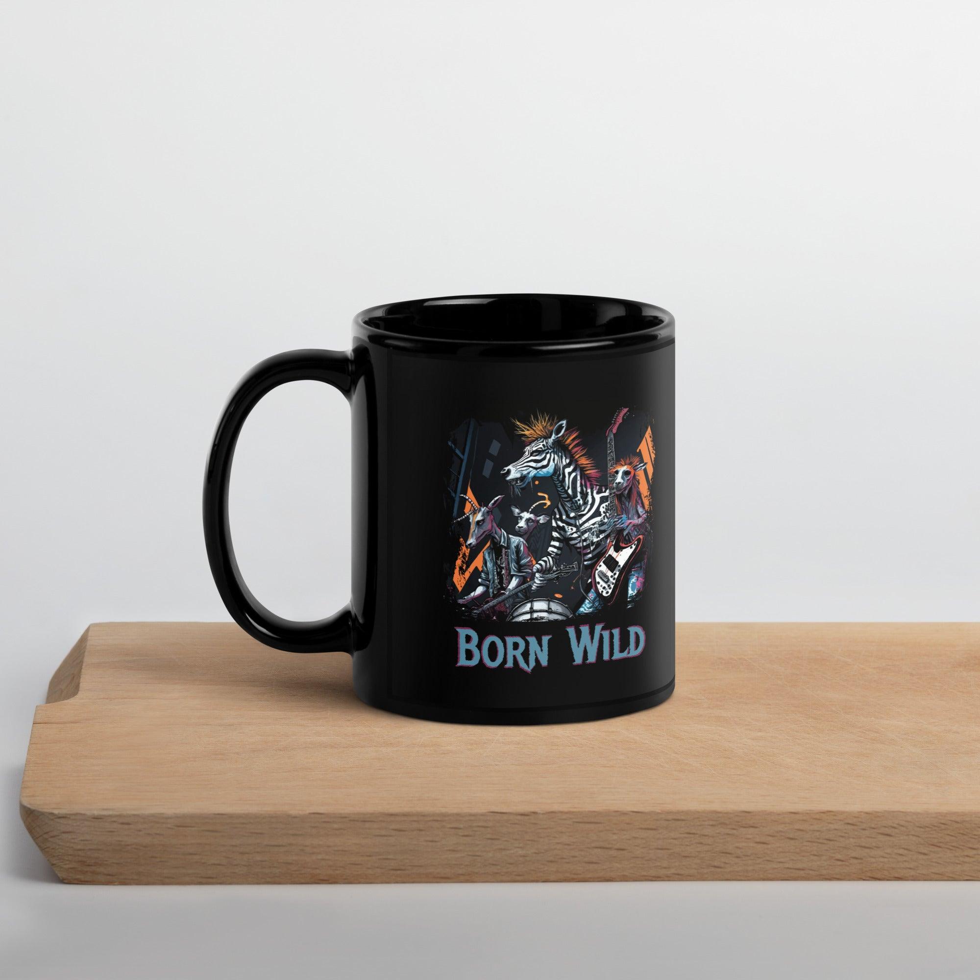 Born Wild Black Glossy Mug - Beyond T-shirts