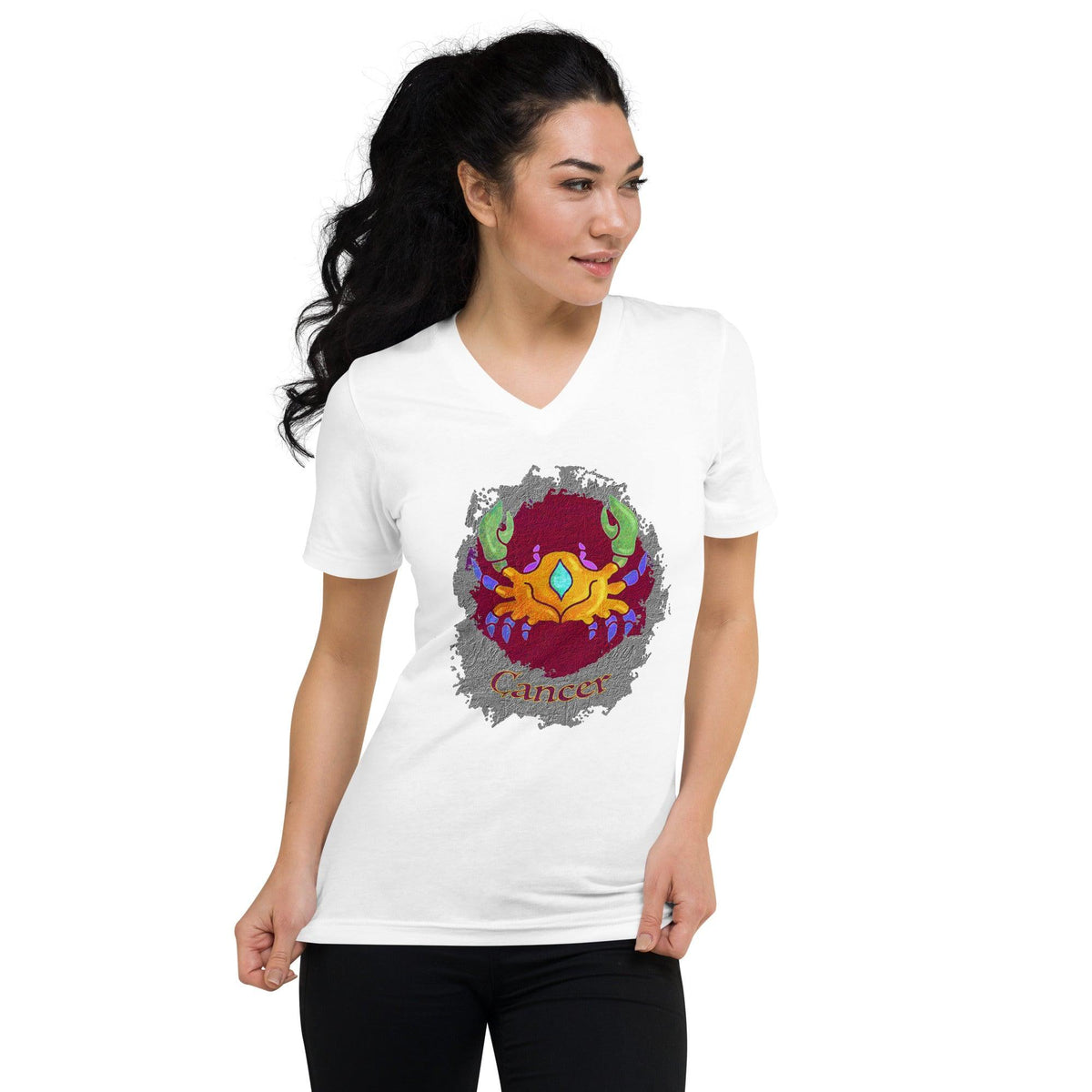 Cancer Unisex Short Sleeve V-Neck T-Shirt | Zodiac Series 11 - Beyond T-shirts