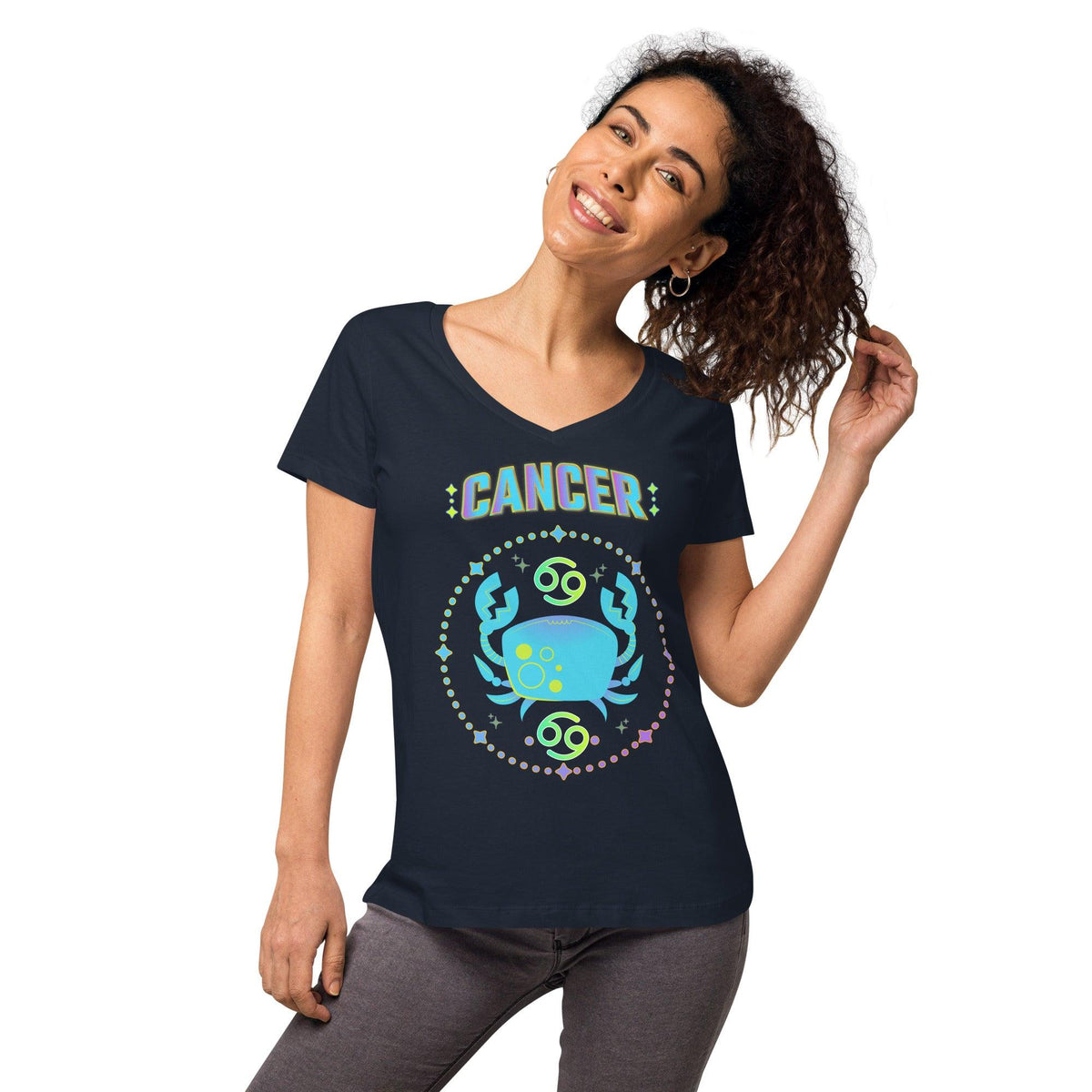 Cancer Women’s Fitted V-Neck T-Shirt | Zodiac Series 1 - Beyond T-shirts