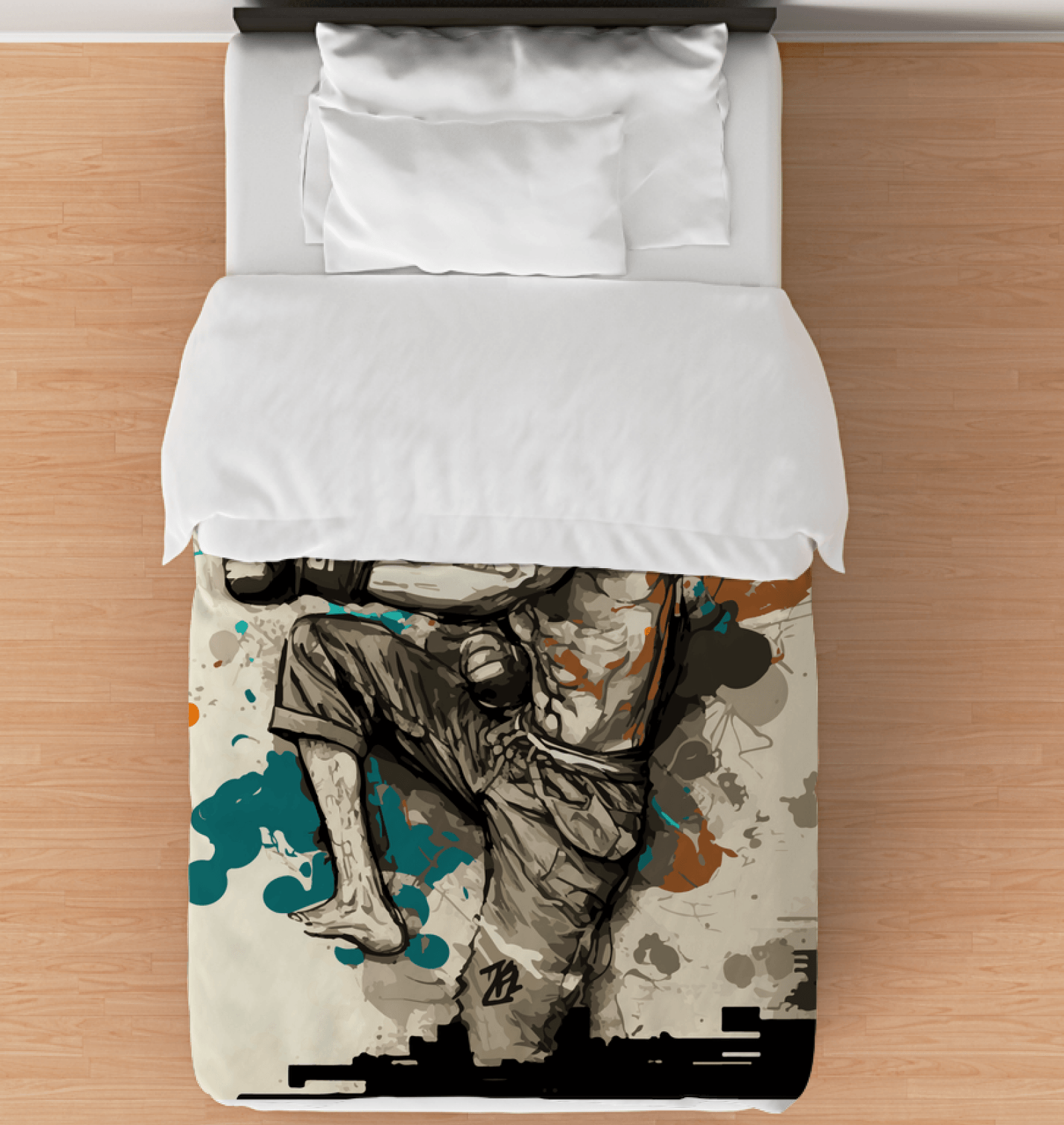 Twin-sized Champions Never Give Up duvet cover on a bed, featuring a bold, motivational design.