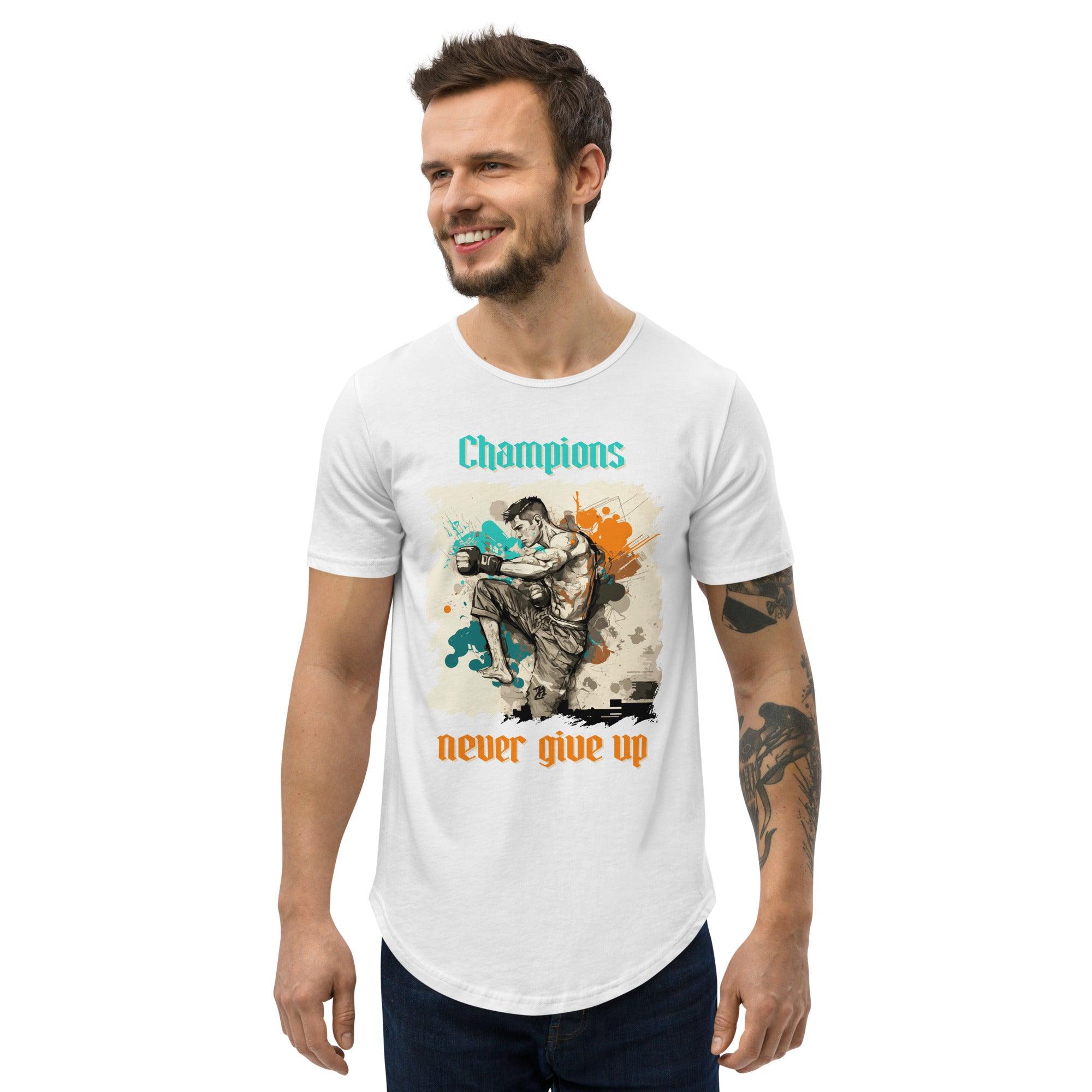 Champions Never Give Up Men's Curved Hem T-Shirt - Beyond T-shirts