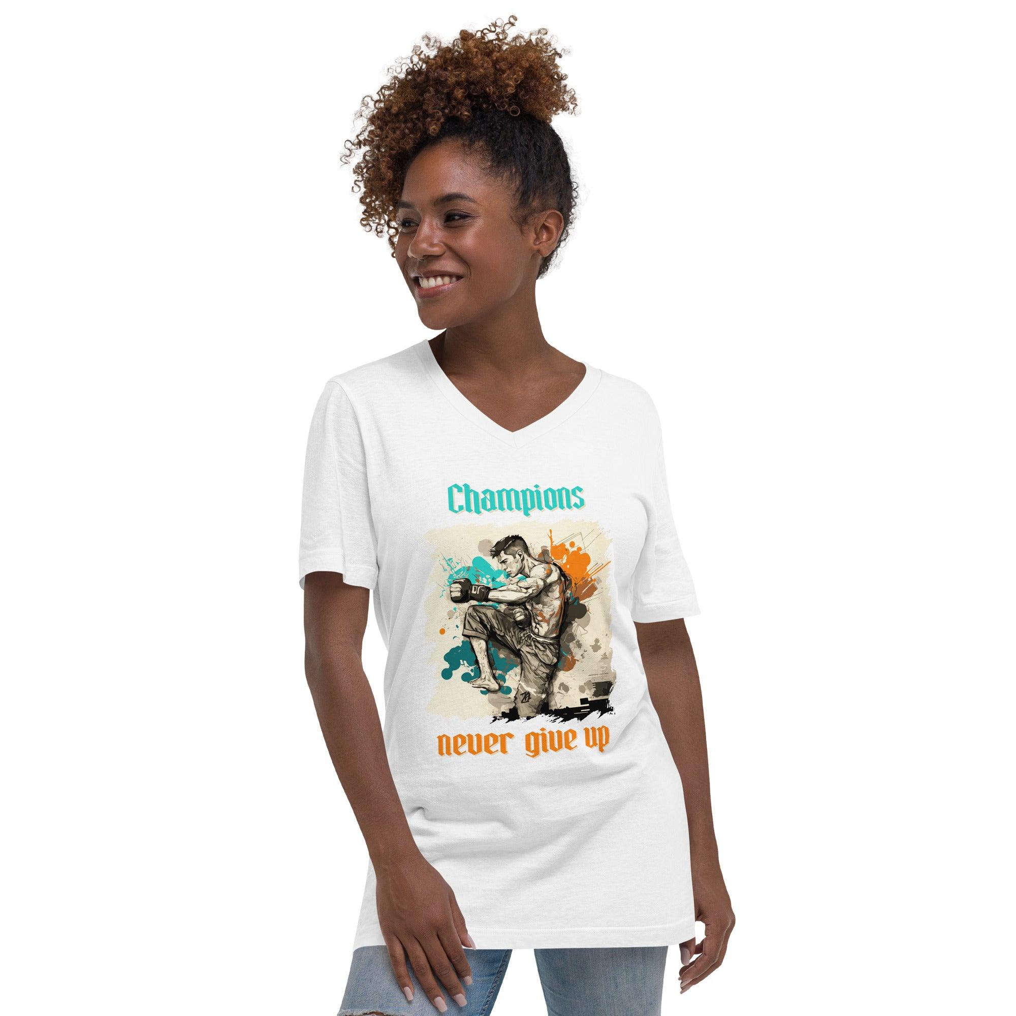 Champions Never Give Up Unisex Short Sleeve V-Neck T-Shirt - Beyond T-shirts