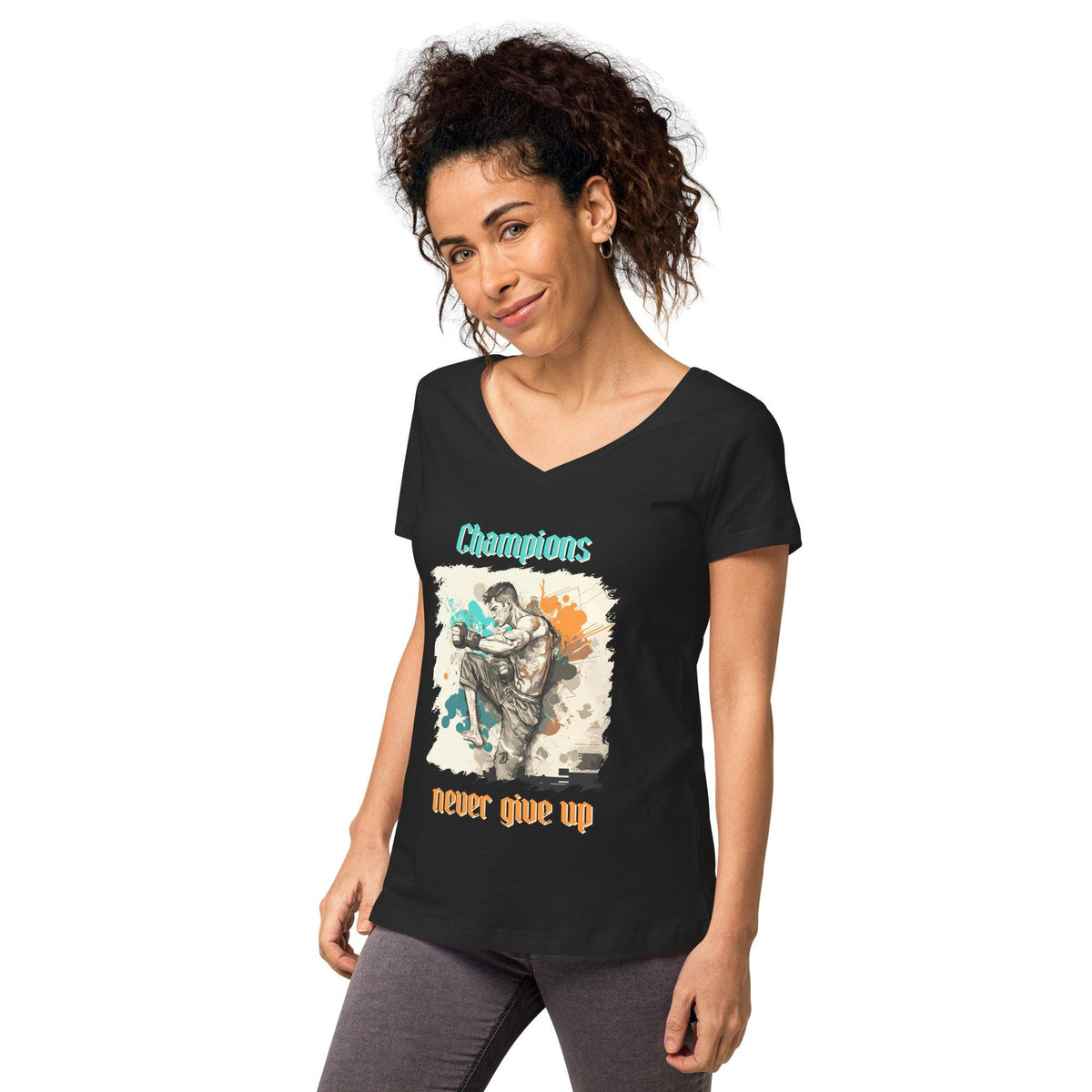 Champions Never Give Up Women’s Fitted V-neck T-shirt - Beyond T-shirts