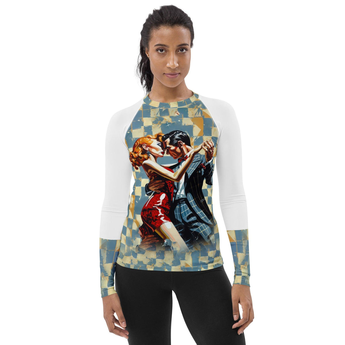 Two Bodies One Language women's rash guard front view