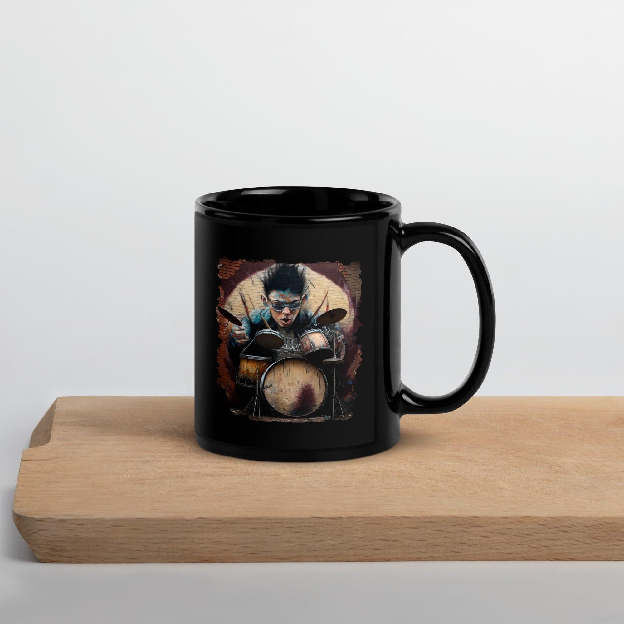 Dancing On The Drums Black Glossy Mug - Beyond T-shirts