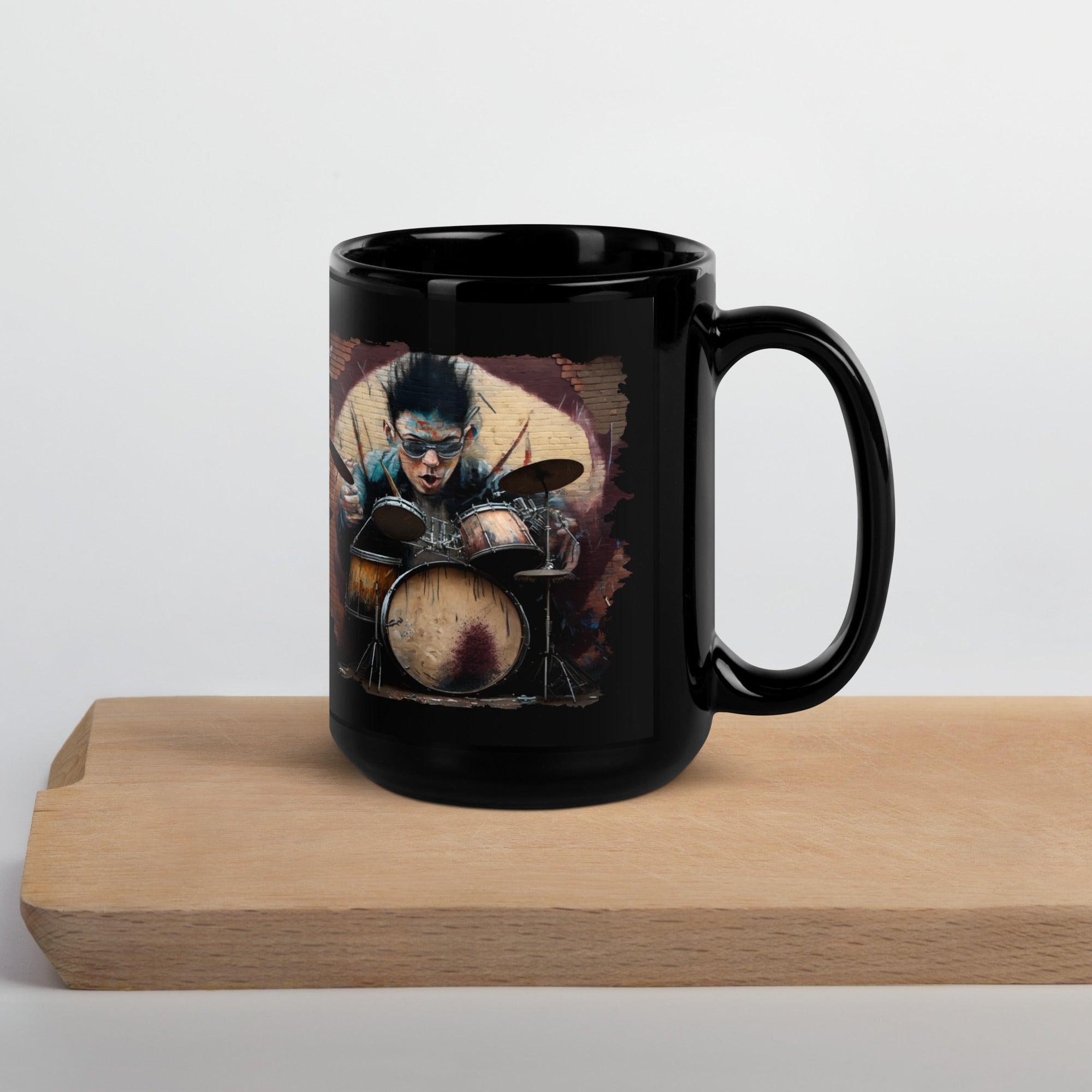 Dancing On The Drums Black Glossy Mug - Beyond T-shirts