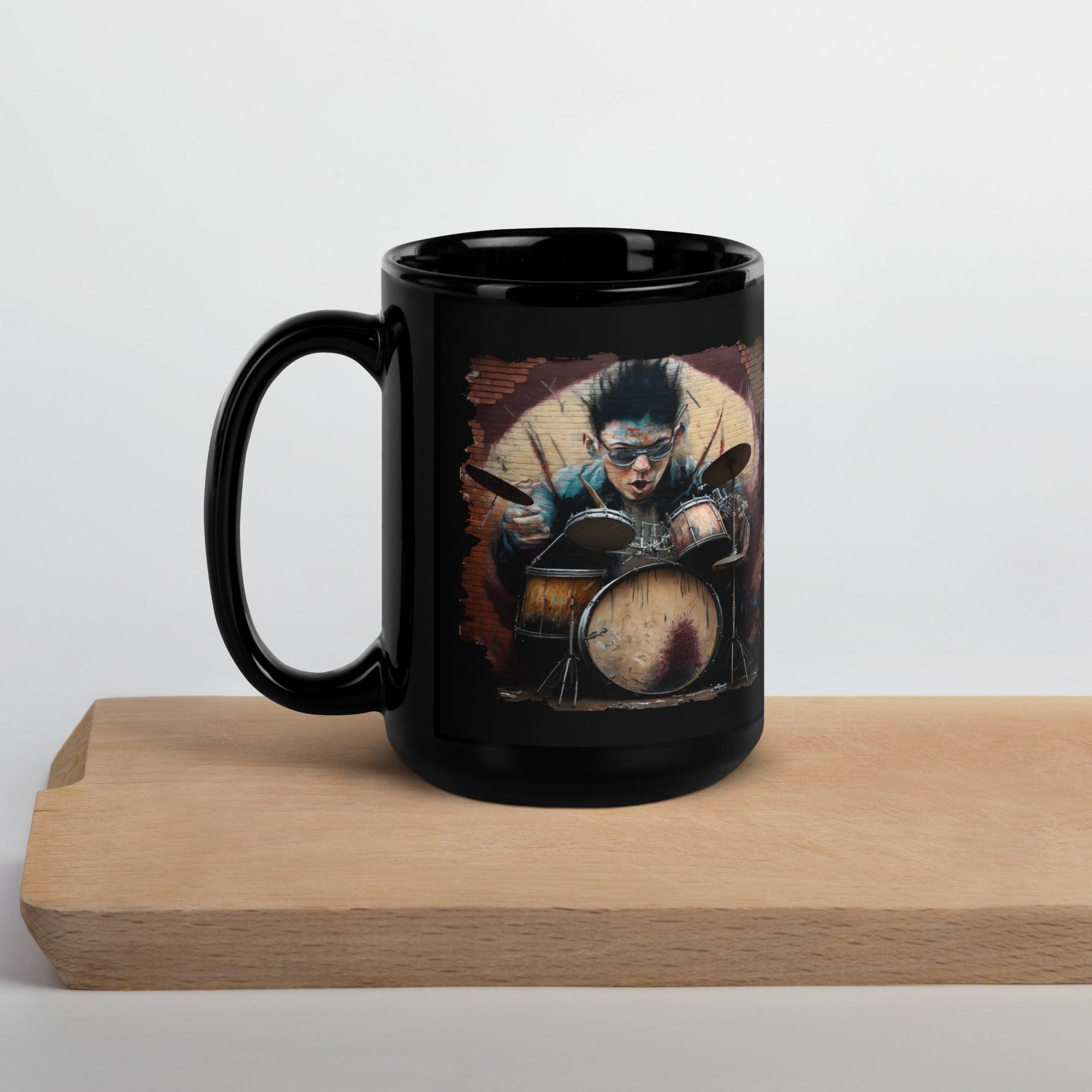 Dancing On The Drums Black Glossy Mug - Beyond T-shirts