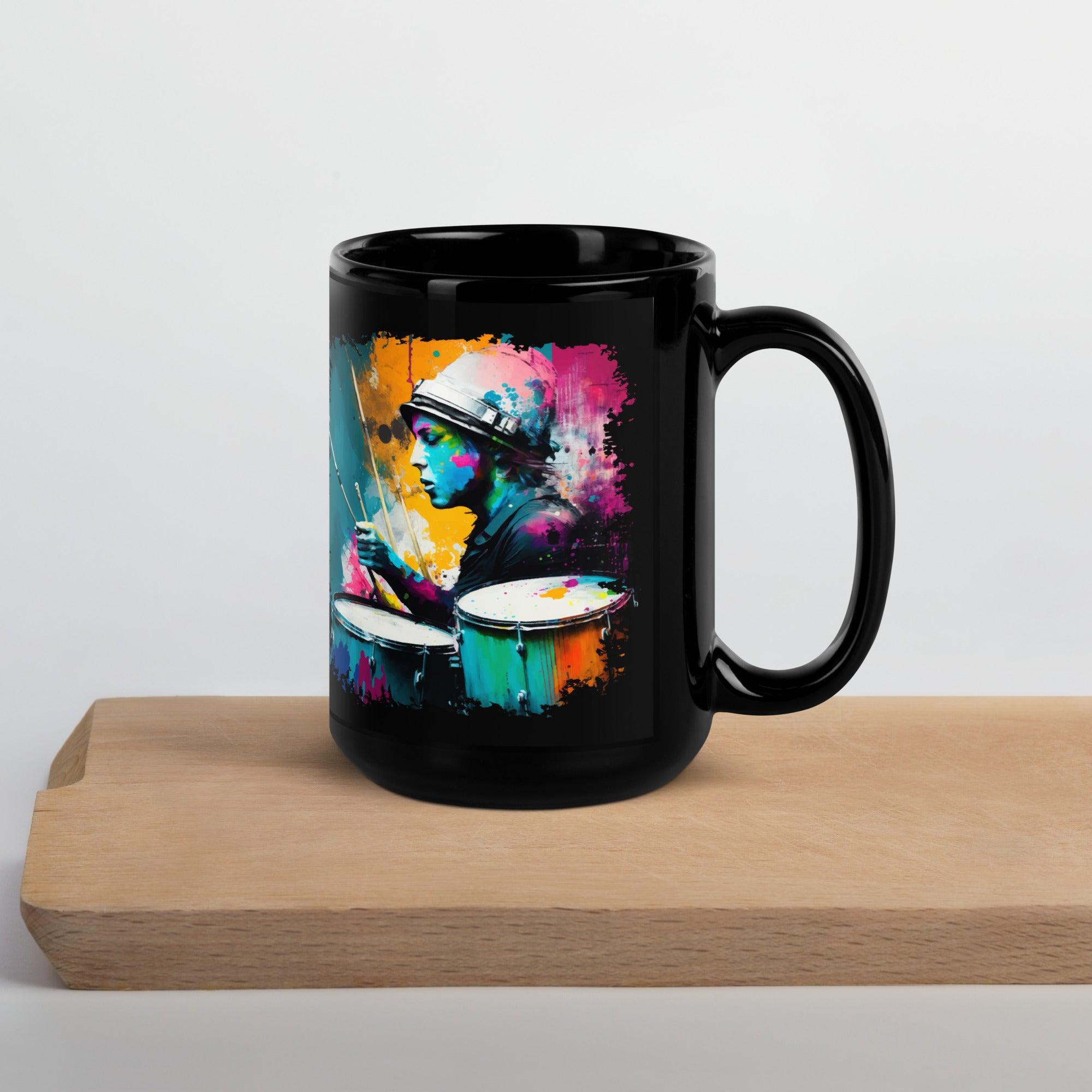 Drumming Up A Storm Black Glossy Mug - Beyond T-shirts