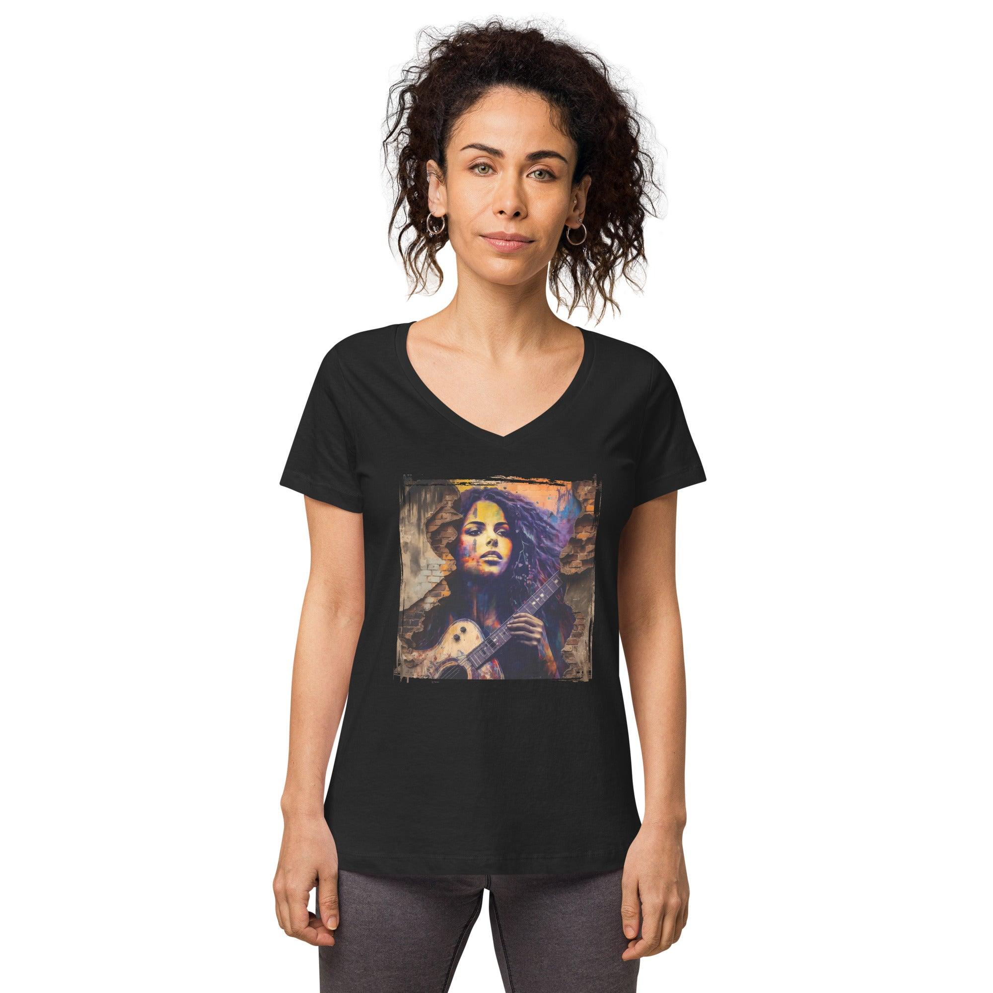 Fingers Dance Guitar Sings Women’s Fitted V-neck T-shirt - Beyond T-shirts