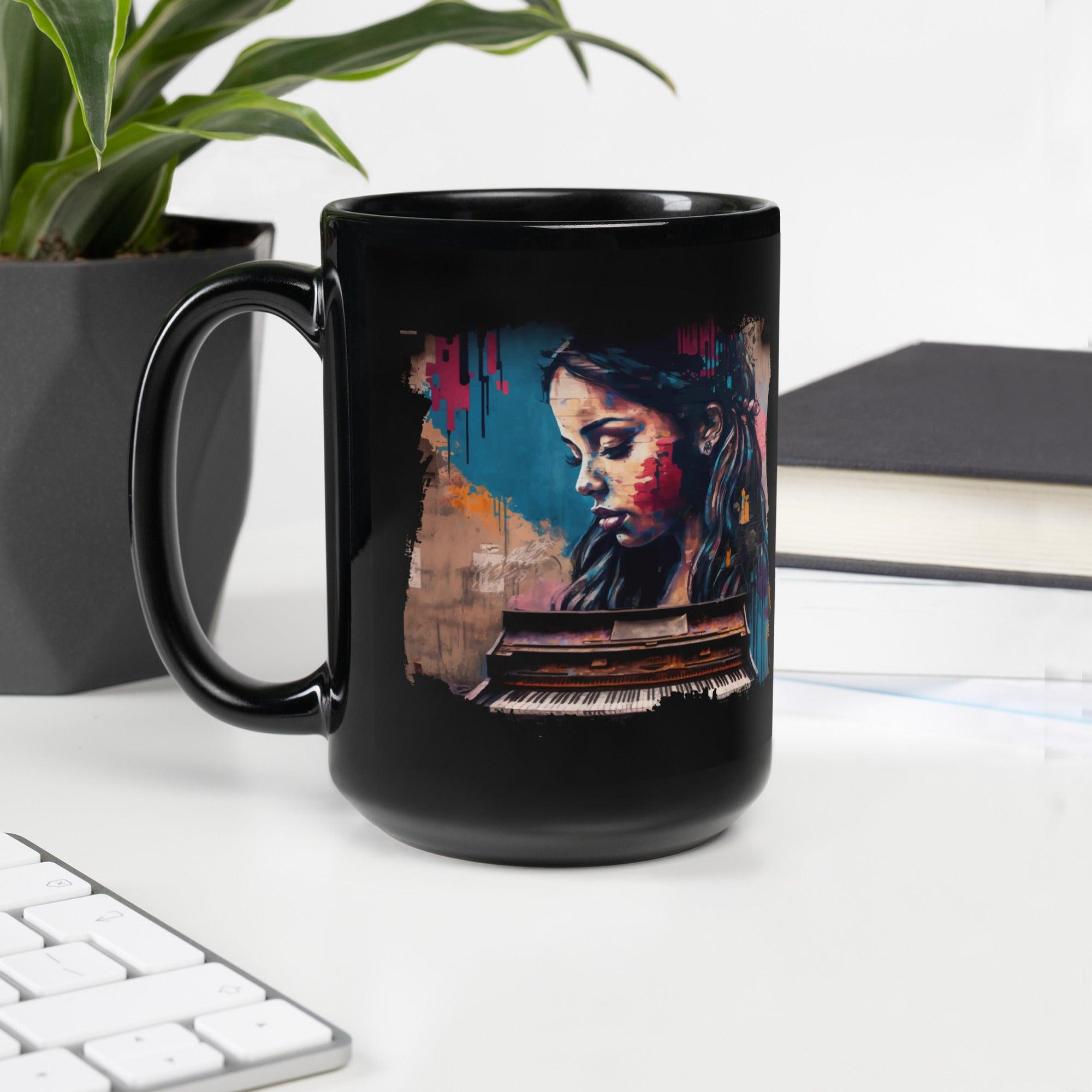 Fingers Dance On Keys Black Glossy Mug - Beyond T-shirts