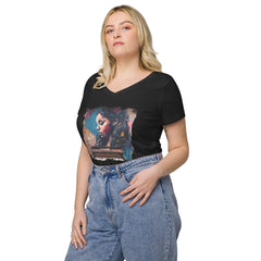 Fingers Dance On Keys Women’s Fitted V-neck T-shirt - Beyond T-shirts