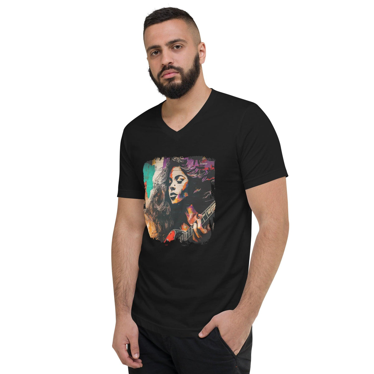 Fingers Dance On Strings Unisex Short Sleeve V-Neck T-Shirt - Beyond T-shirts