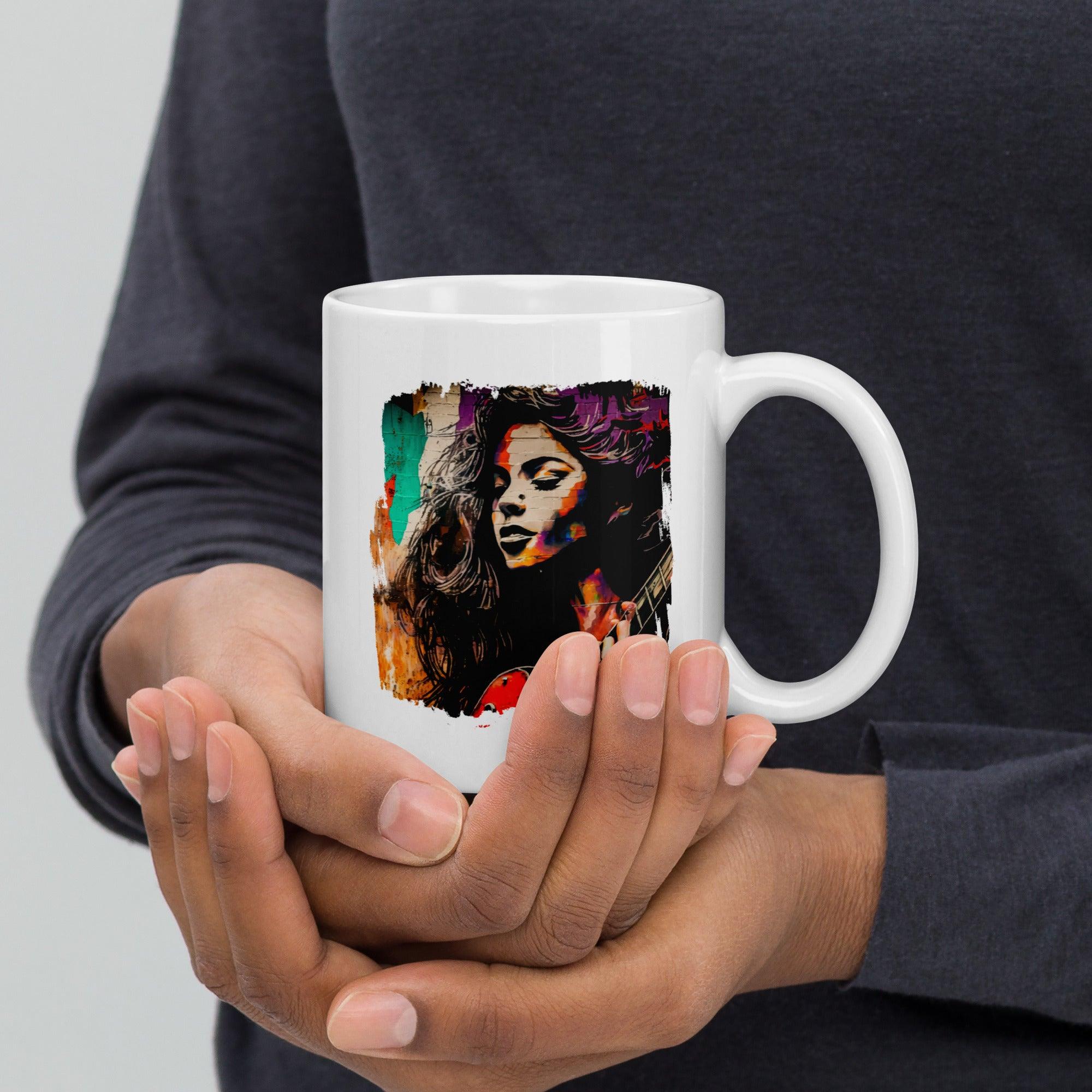 Fingers Dance On Strings White Glossy Mug - Beyond T-shirts