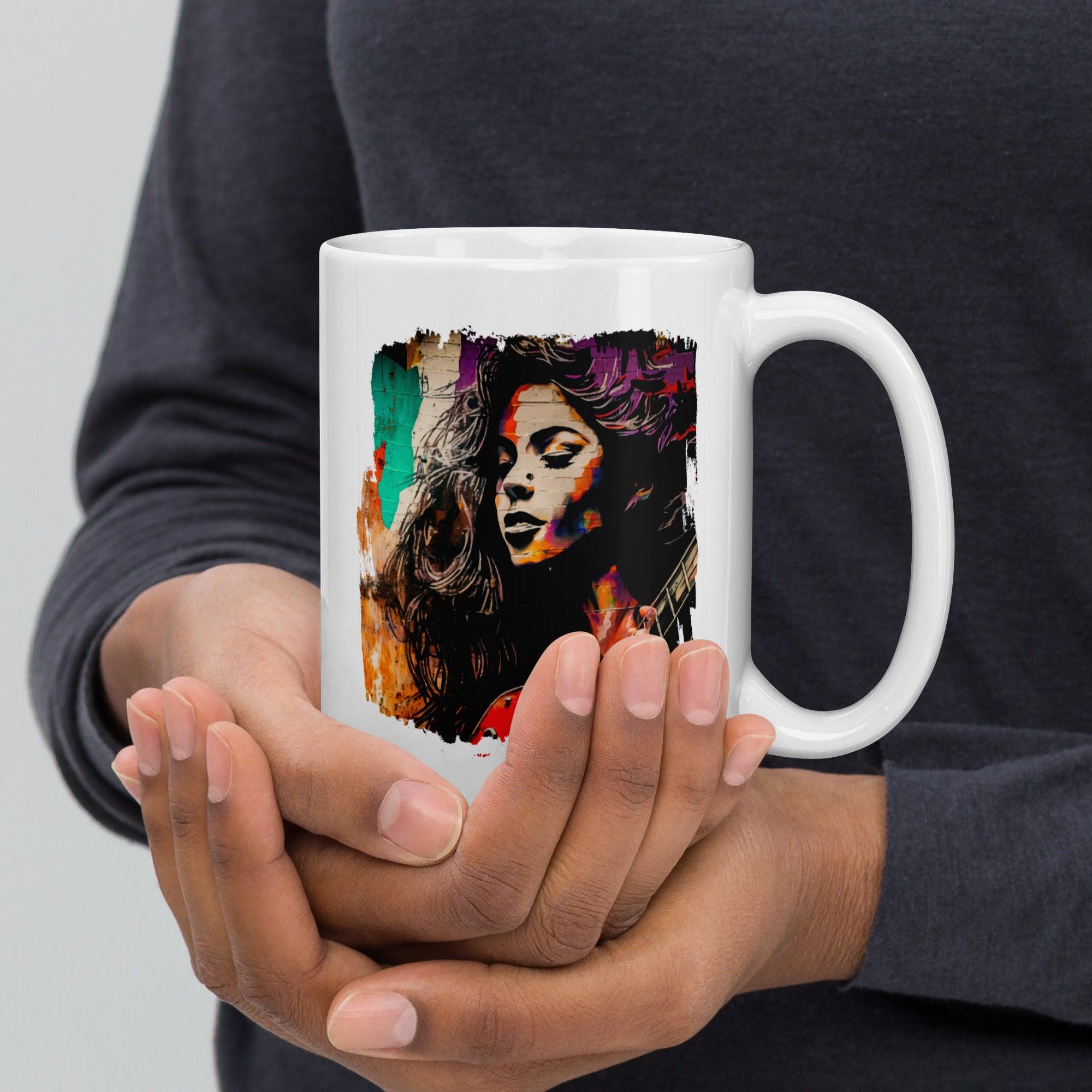 Fingers Dance On Strings White Glossy Mug - Beyond T-shirts