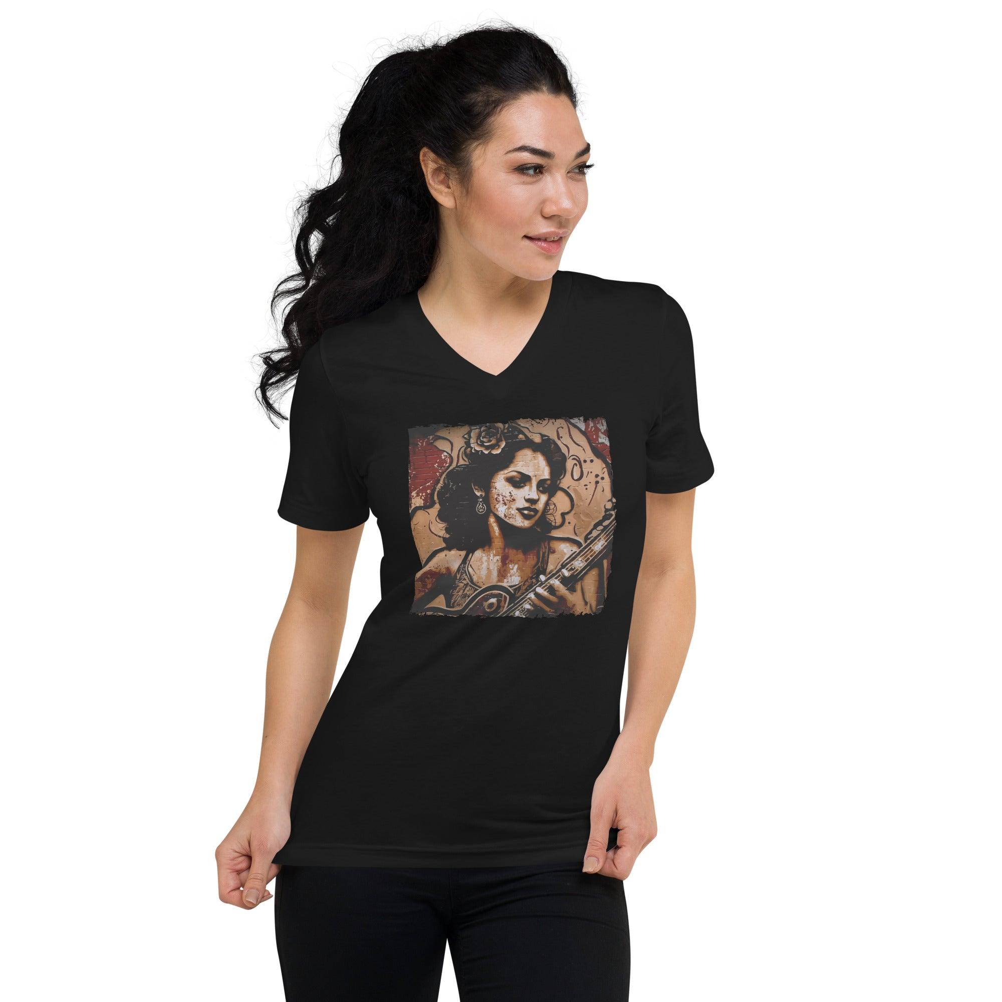 Flowing Passion, Roaring Guitar Unisex Short Sleeve V-Neck T-Shirt - Beyond T-shirts