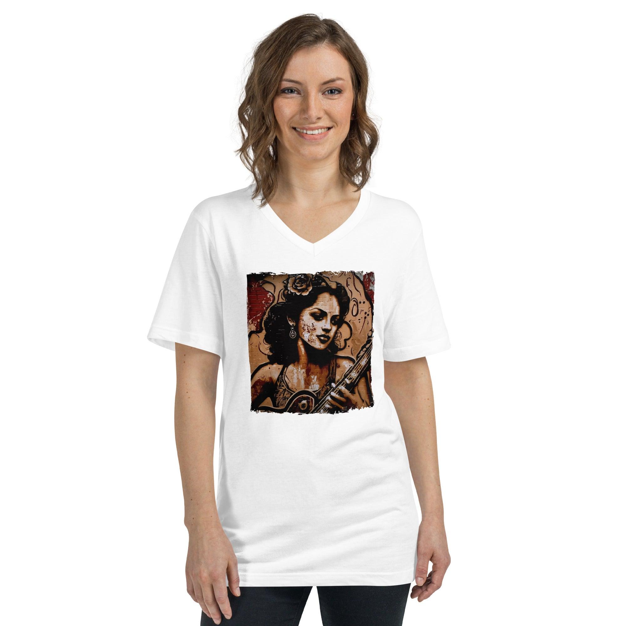 Flowing Passion, Roaring Guitar Unisex Short Sleeve V-Neck T-Shirt - Beyond T-shirts