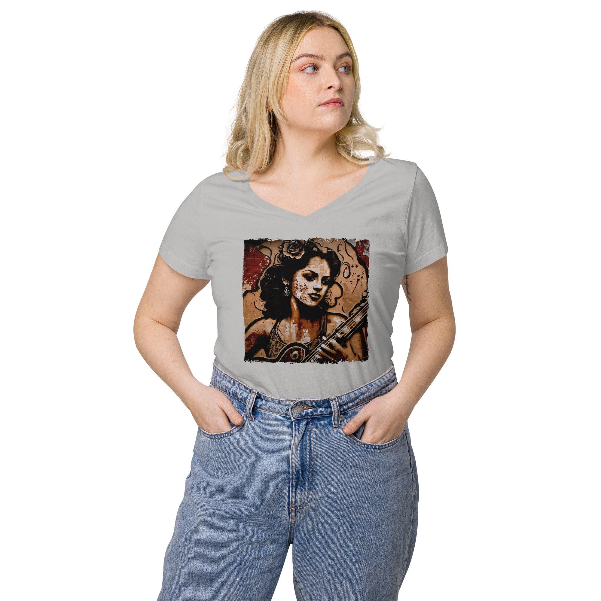 Flowing Passion, Roaring Guitar Women’s Fitted V-neck T-shirt - Beyond T-shirts