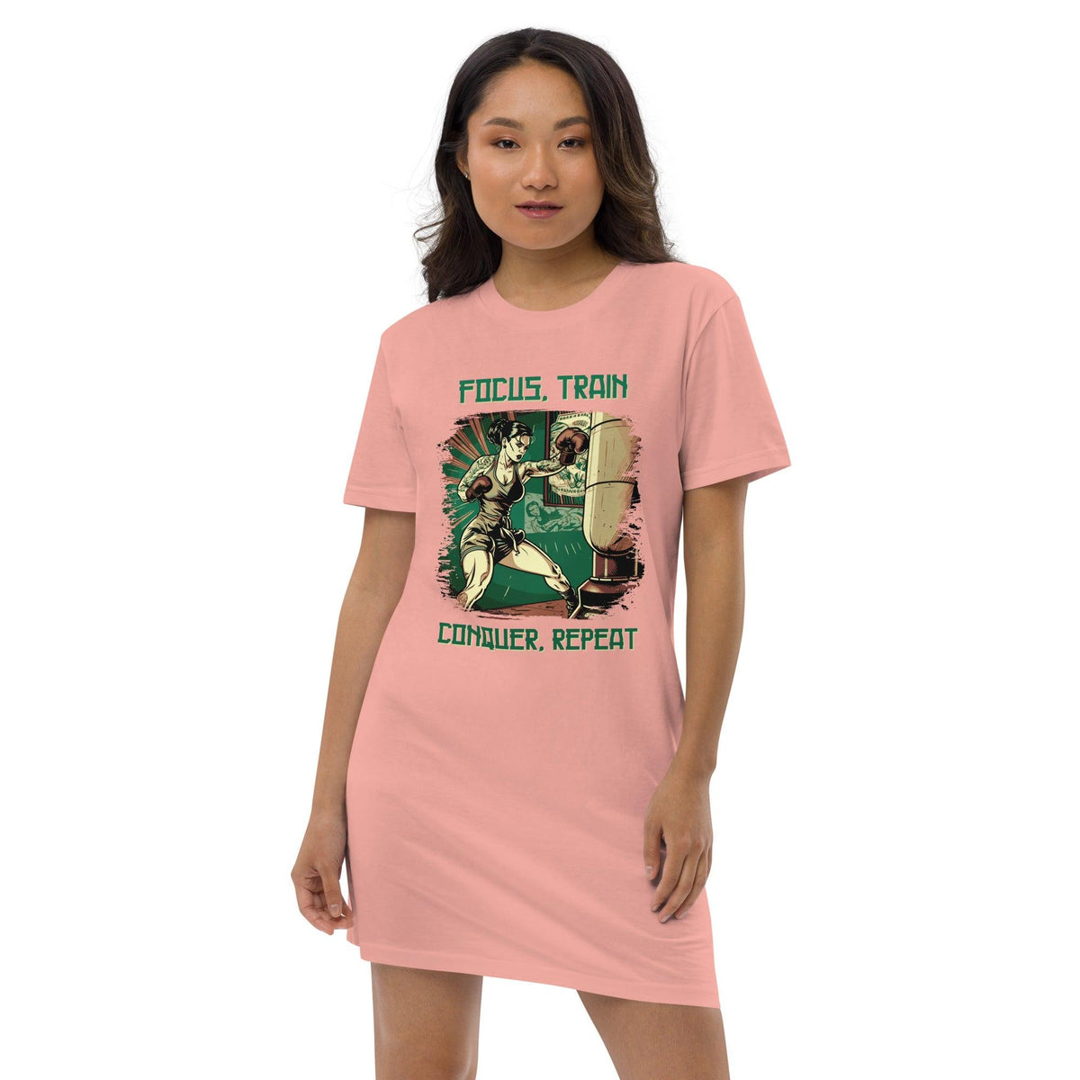 Focus Train Conquer Repeat Organic Cotton T-shirt Dress - Beyond T-shirts
