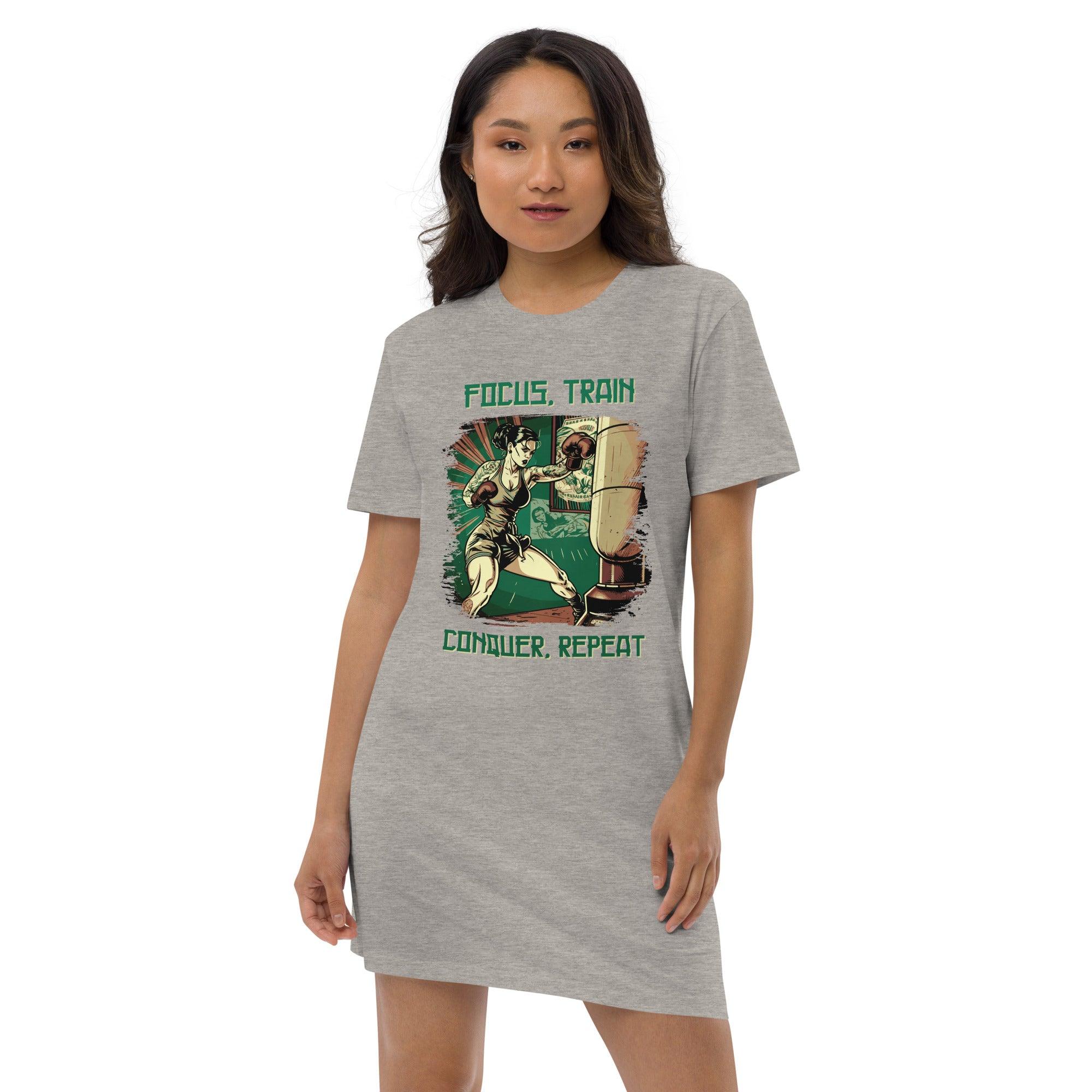 Focus Train Conquer Repeat Organic Cotton T-shirt Dress - Beyond T-shirts