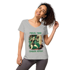 Focus Train Conquer Repeat Women’s Fitted V-neck T-shirt - Beyond T-shirts