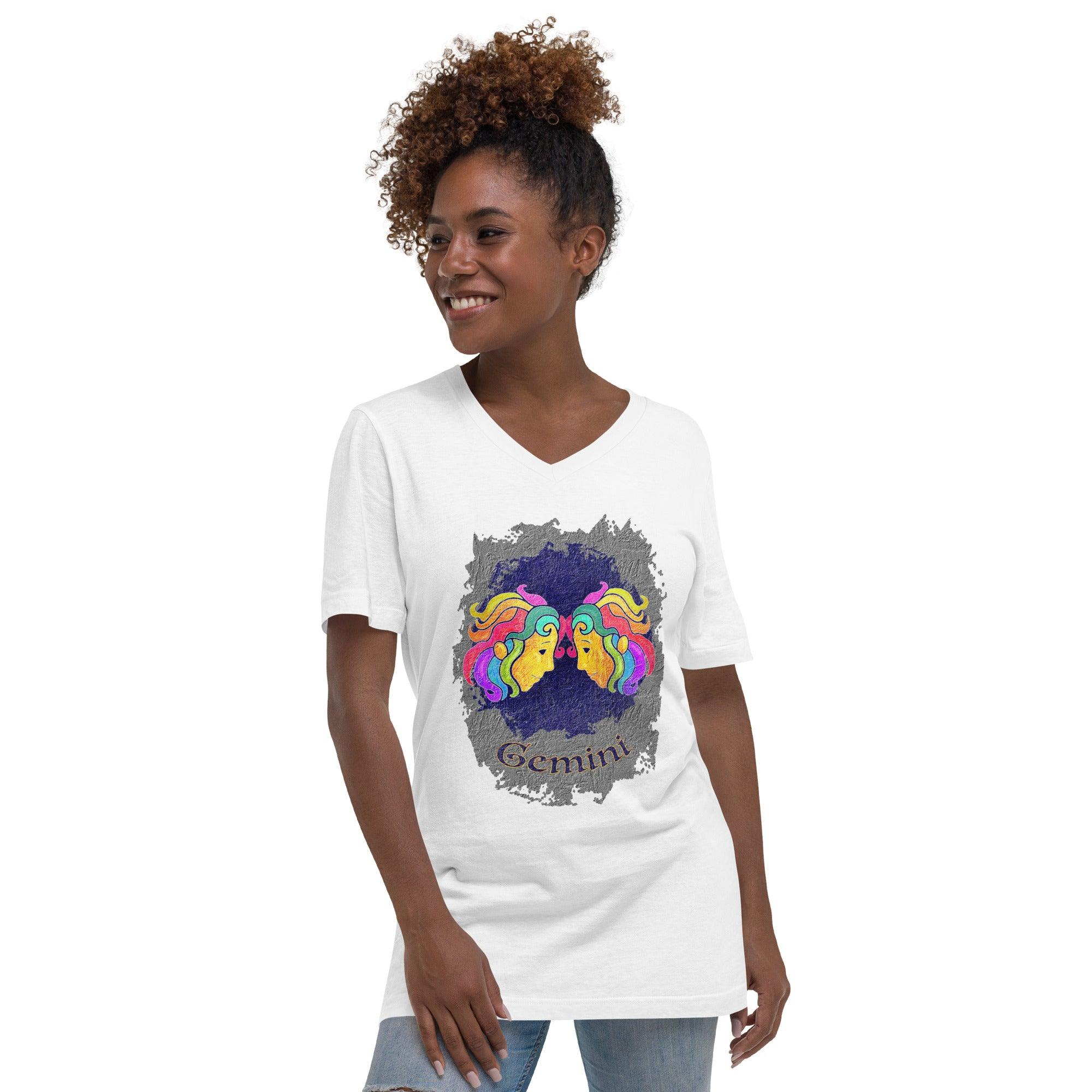 Gemini Unisex Short Sleeve V-Neck T-Shirt | Zodiac Series 11 - Beyond T-shirts