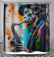 Gettin' Funky On Sax Shower Curtain - Beyond T-shirts