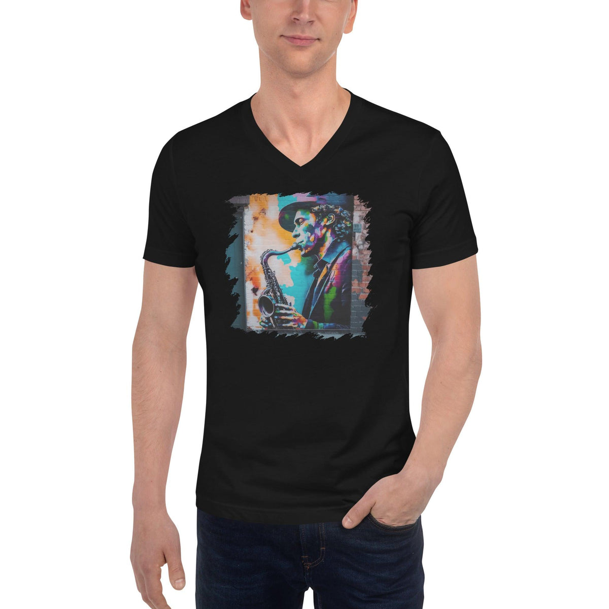 Gettin' Funky On Sax Unisex Short Sleeve V-Neck T-Shirt - Beyond T-shirts