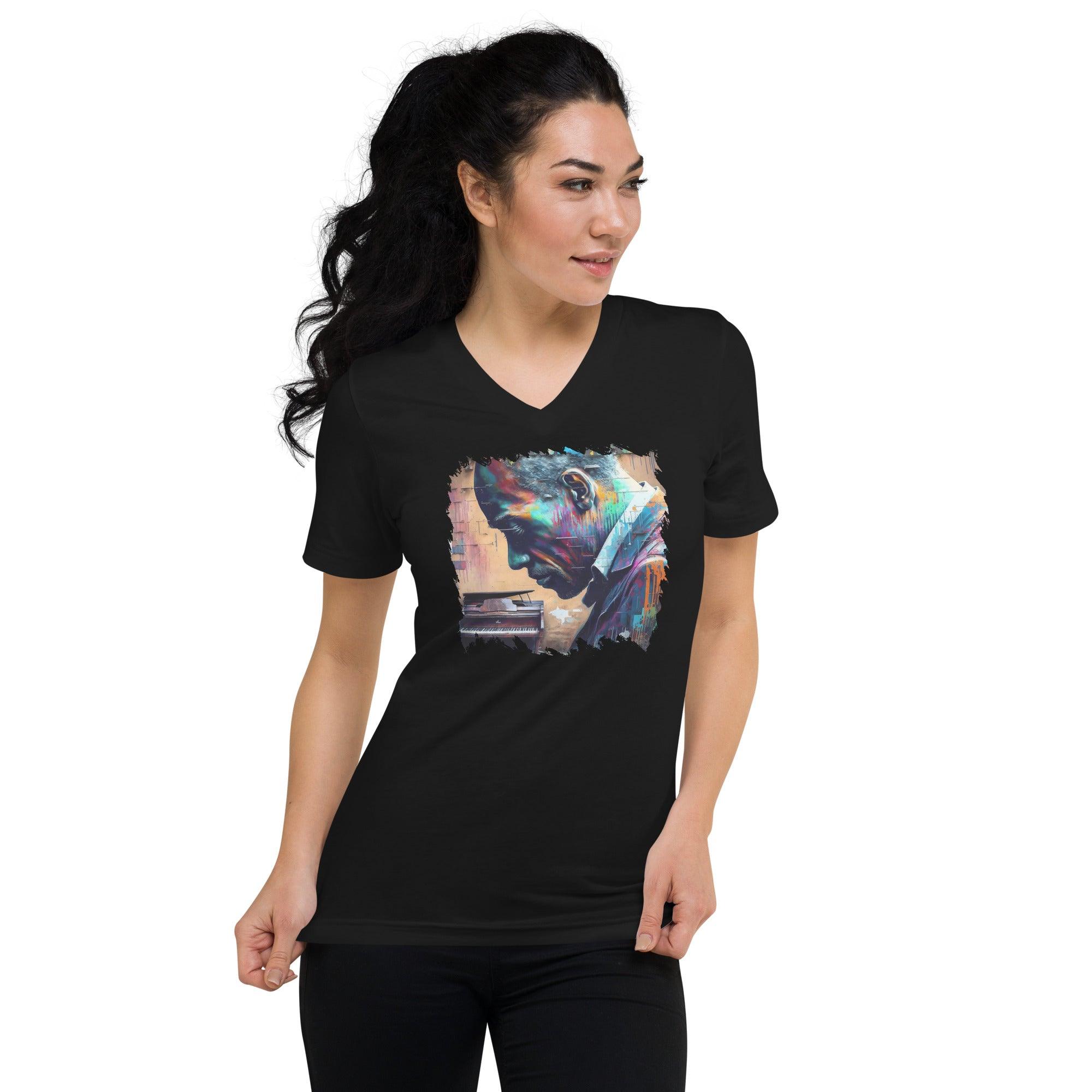 Groovin' On The Keys Unisex Short Sleeve V-Neck T-Shirt - Beyond T-shirts