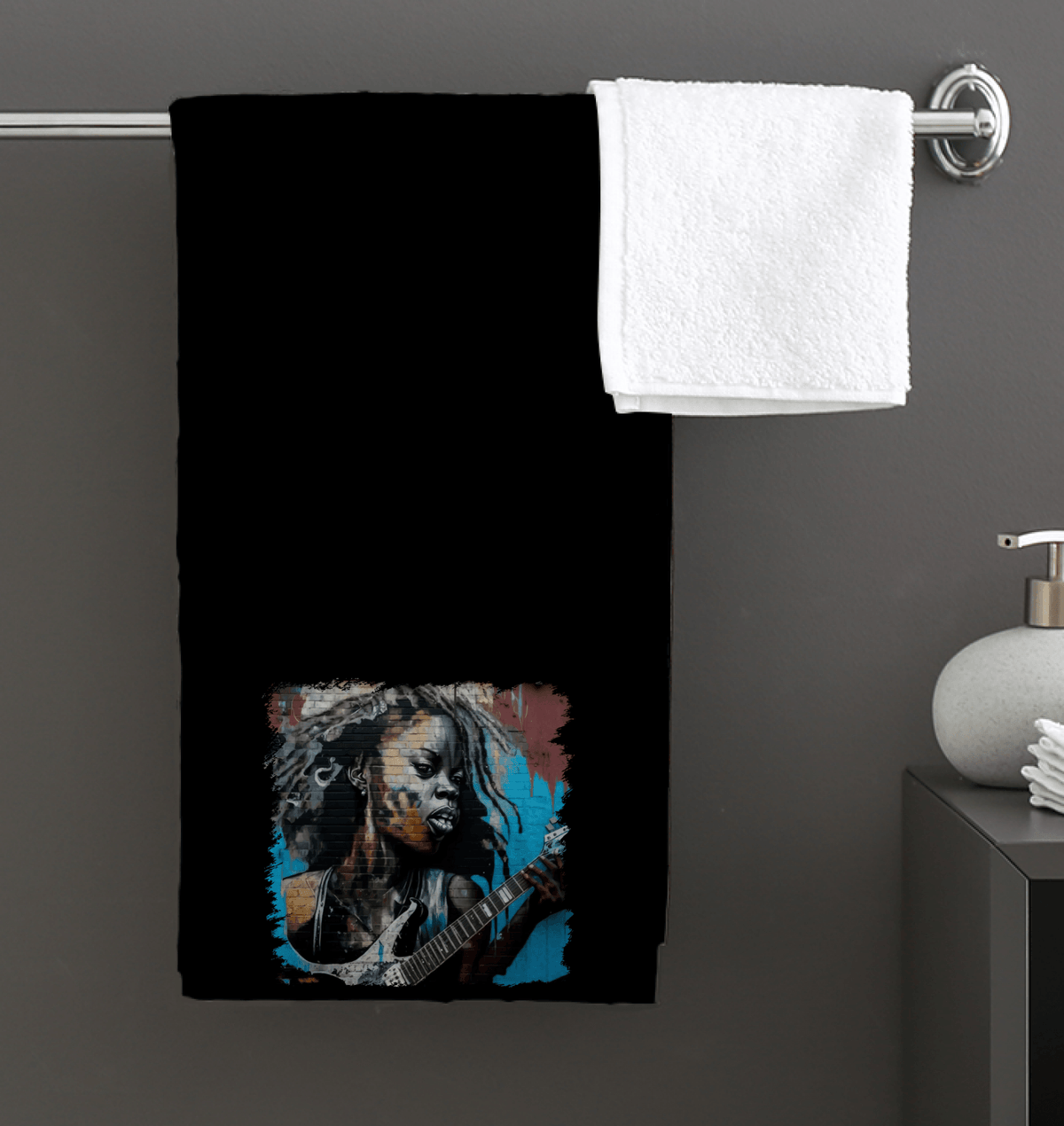 Guitar In Hand, Heart on Fire Bath Towel - Beyond T-shirts