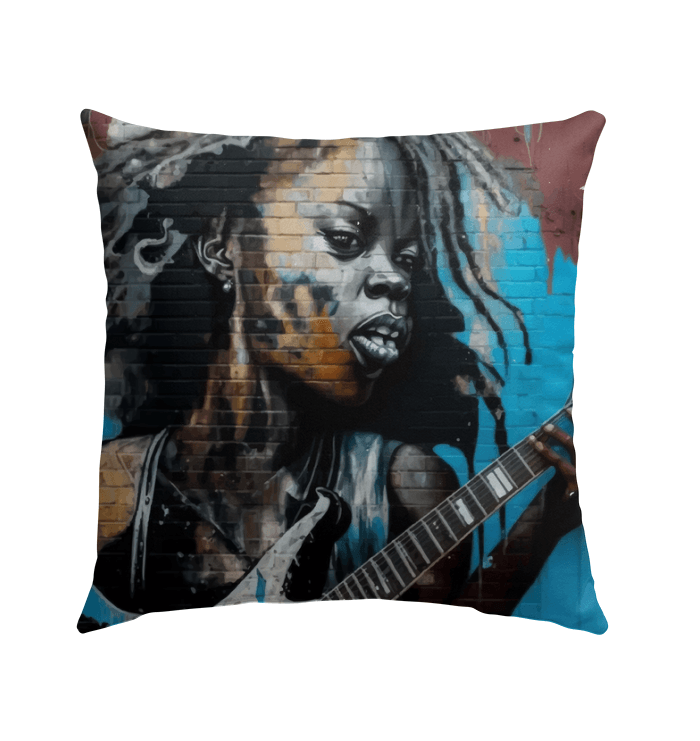 Guitar In Hand, Heart on Fire Outdoor Pillow - Beyond T-shirts