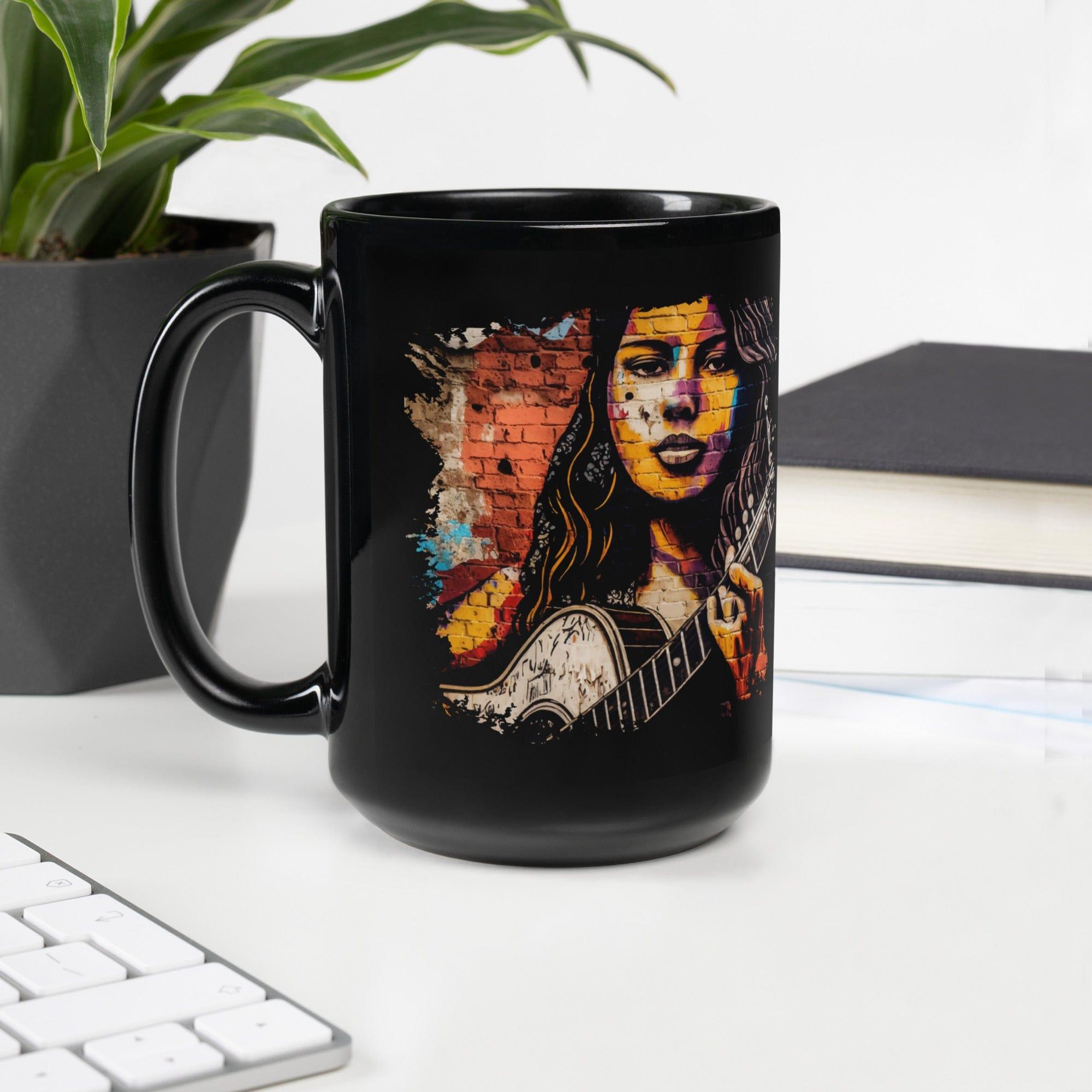 Guitar Inspires Her Art Black Glossy Mug - Beyond T-shirts