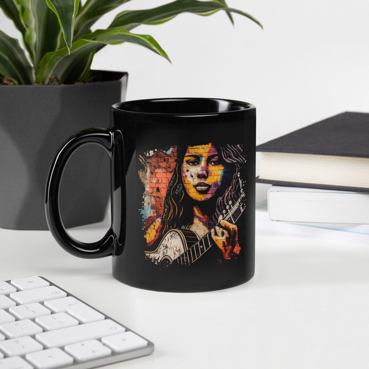 Guitar Inspires Her Art Black Glossy Mug - Beyond T-shirts