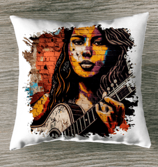 Guitar Inspires Her Art Indoor Pillow - Beyond T-shirts