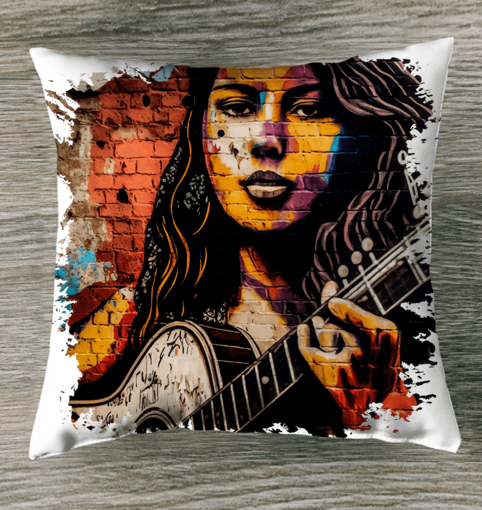 Guitar Inspires Her Art Outdoor Pillow - Beyond T-shirts