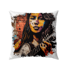 Guitar Inspires Her Art Outdoor Pillow - Beyond T-shirts