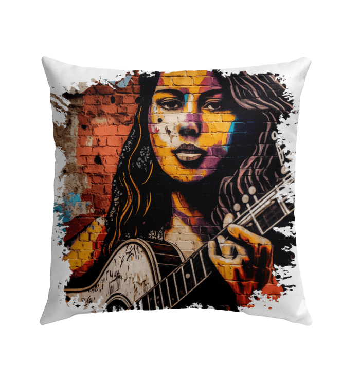 Guitar Inspires Her Art Outdoor Pillow - Beyond T-shirts