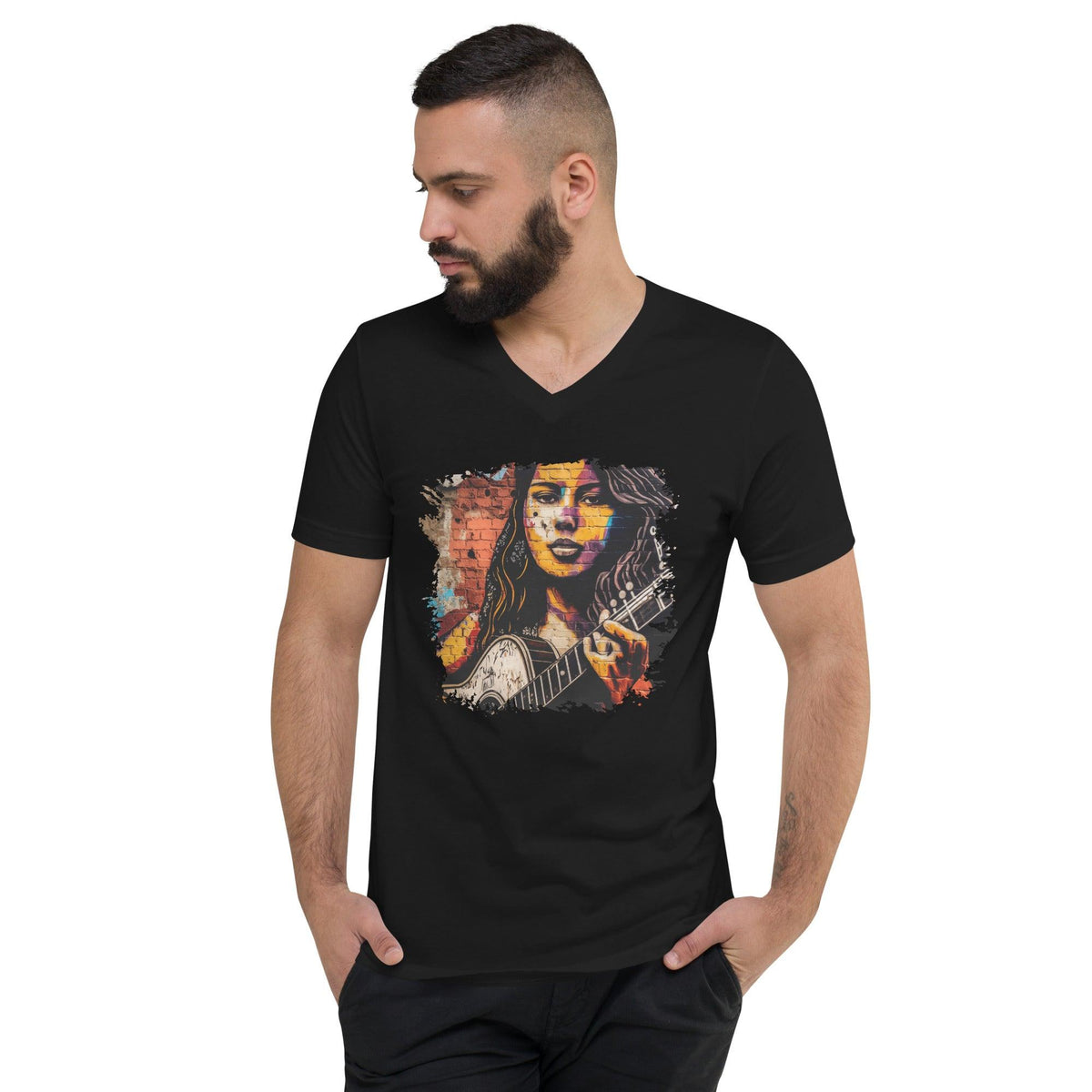 Guitar Inspires Her Art Unisex Short Sleeve V-Neck T-Shirt - Beyond T-shirts