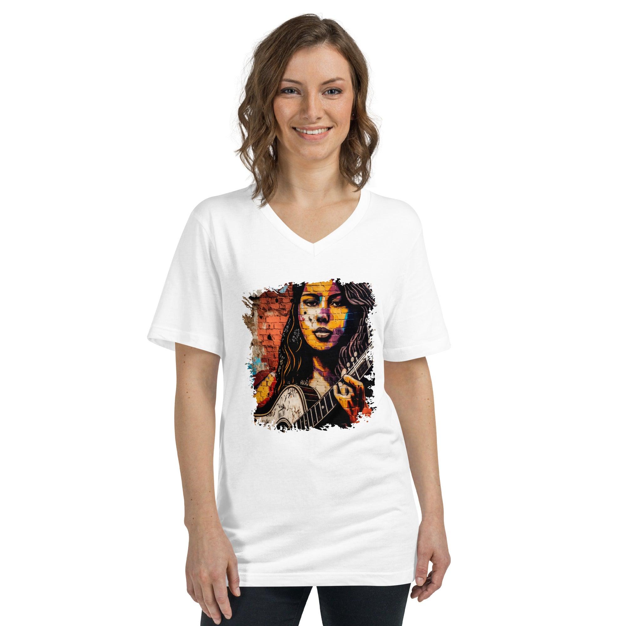 Guitar Inspires Her Art Unisex Short Sleeve V-Neck T-Shirt - Beyond T-shirts