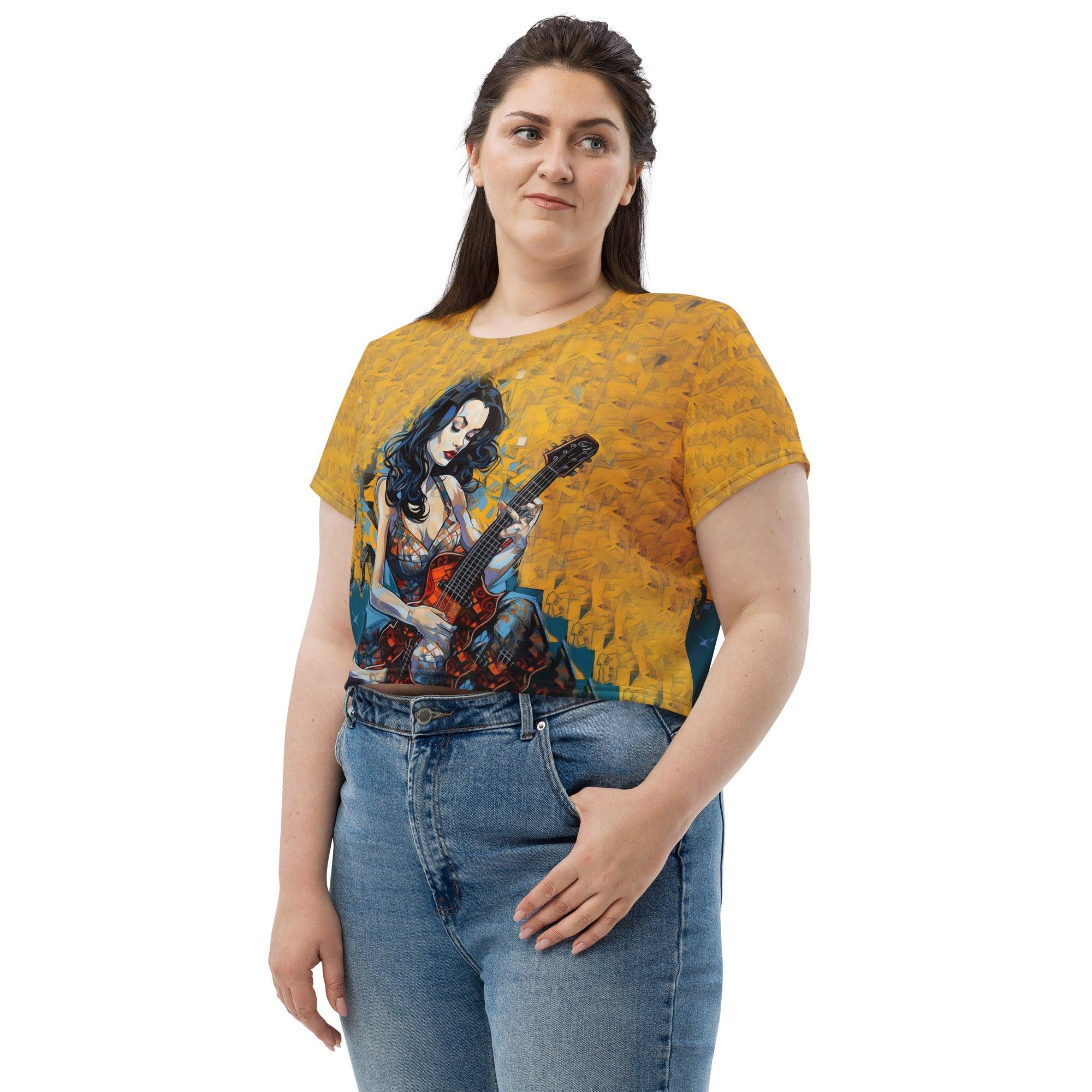 Fashionable Crop Top with Guitar Design